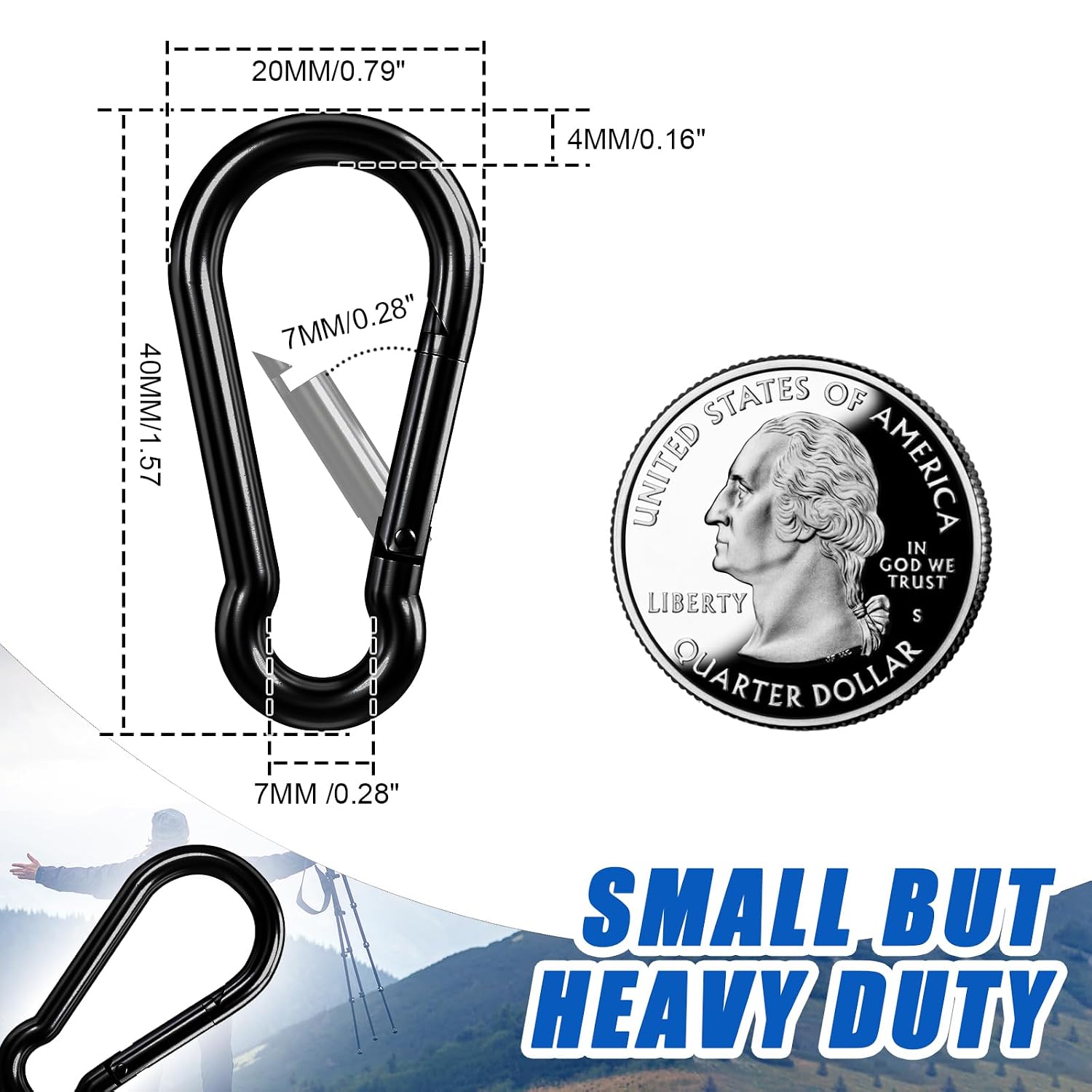 Detalle de KINLINK 1.57-Inch Spring Snap Hooks, Black Carbon Steel, 10-Pack
