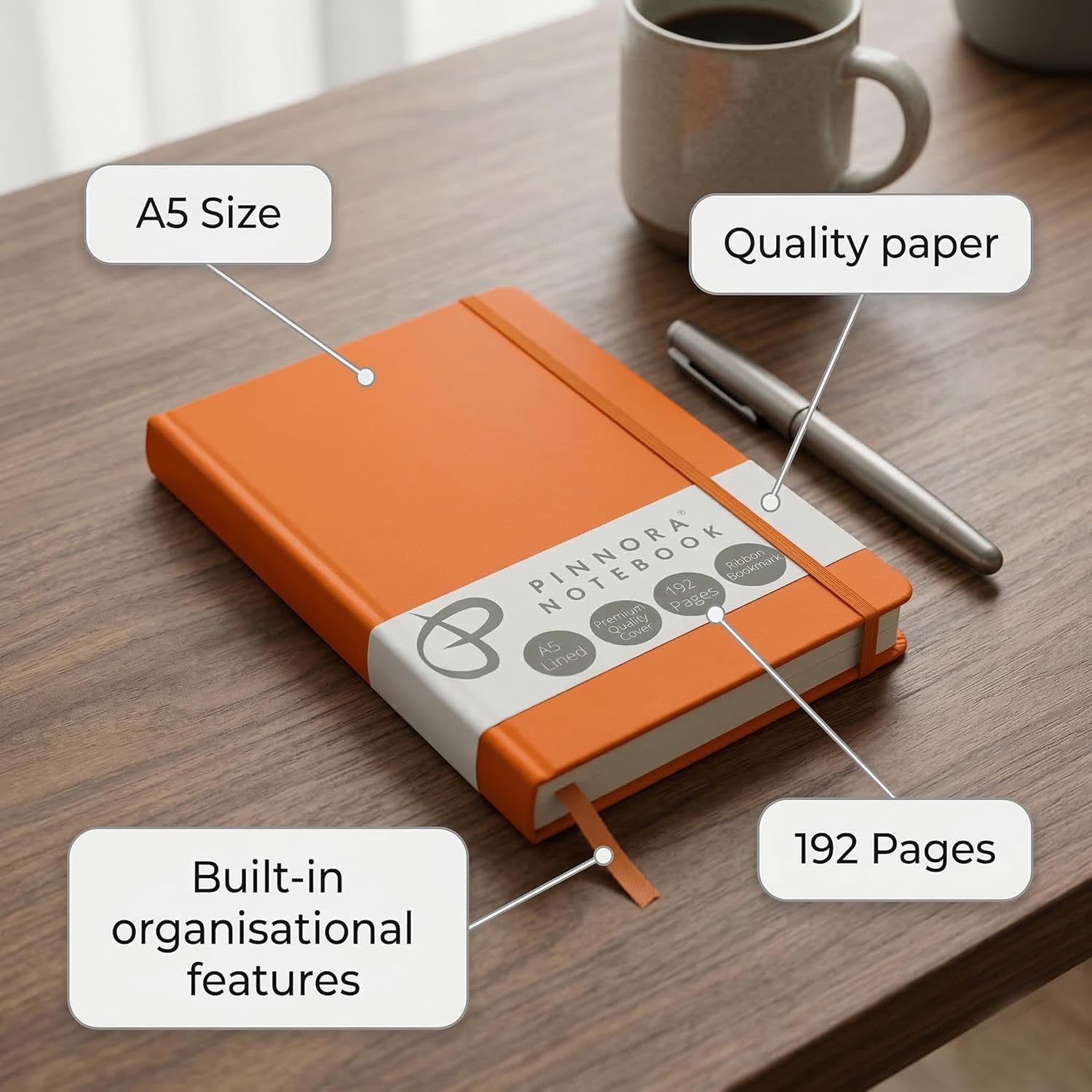 Thumbnail 1 de Pinnora Black A5 Notebook – Lined Journal and Monthly Planner