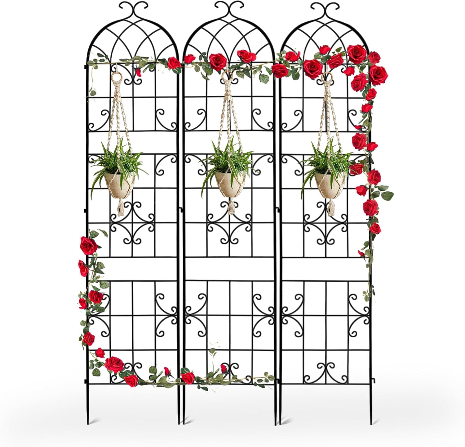 Detalle de Unho Traliccio per Rampicanti in Metallo: Set di 3, H220 cm, grigliati per rampicanti in ferro da giardino (Nero, incastro)