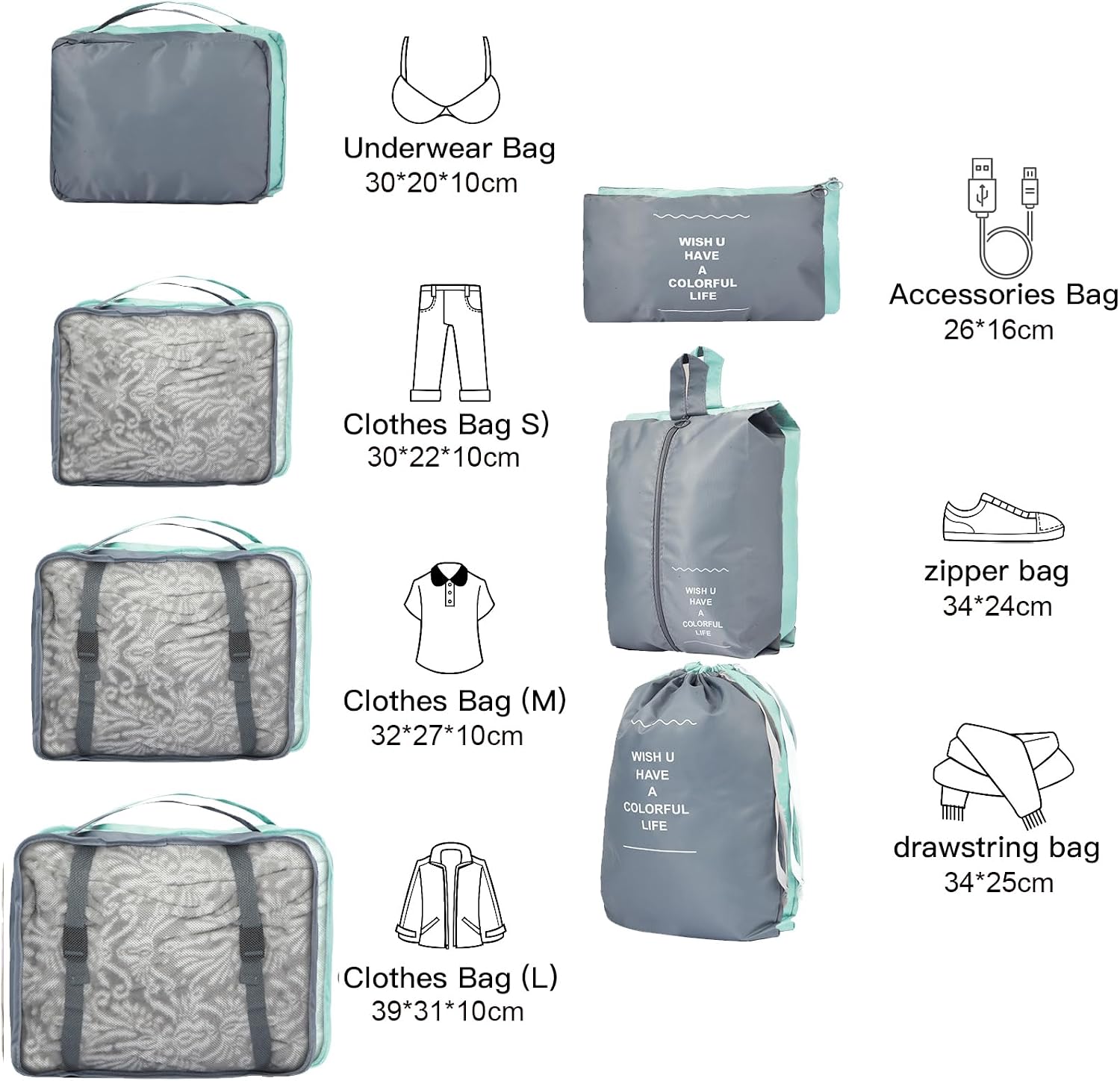 Thumbnail 1 de 14-teilige Zweifarbige Koffer Organizer – Packwürfel-Set für Ordnung im Koffer