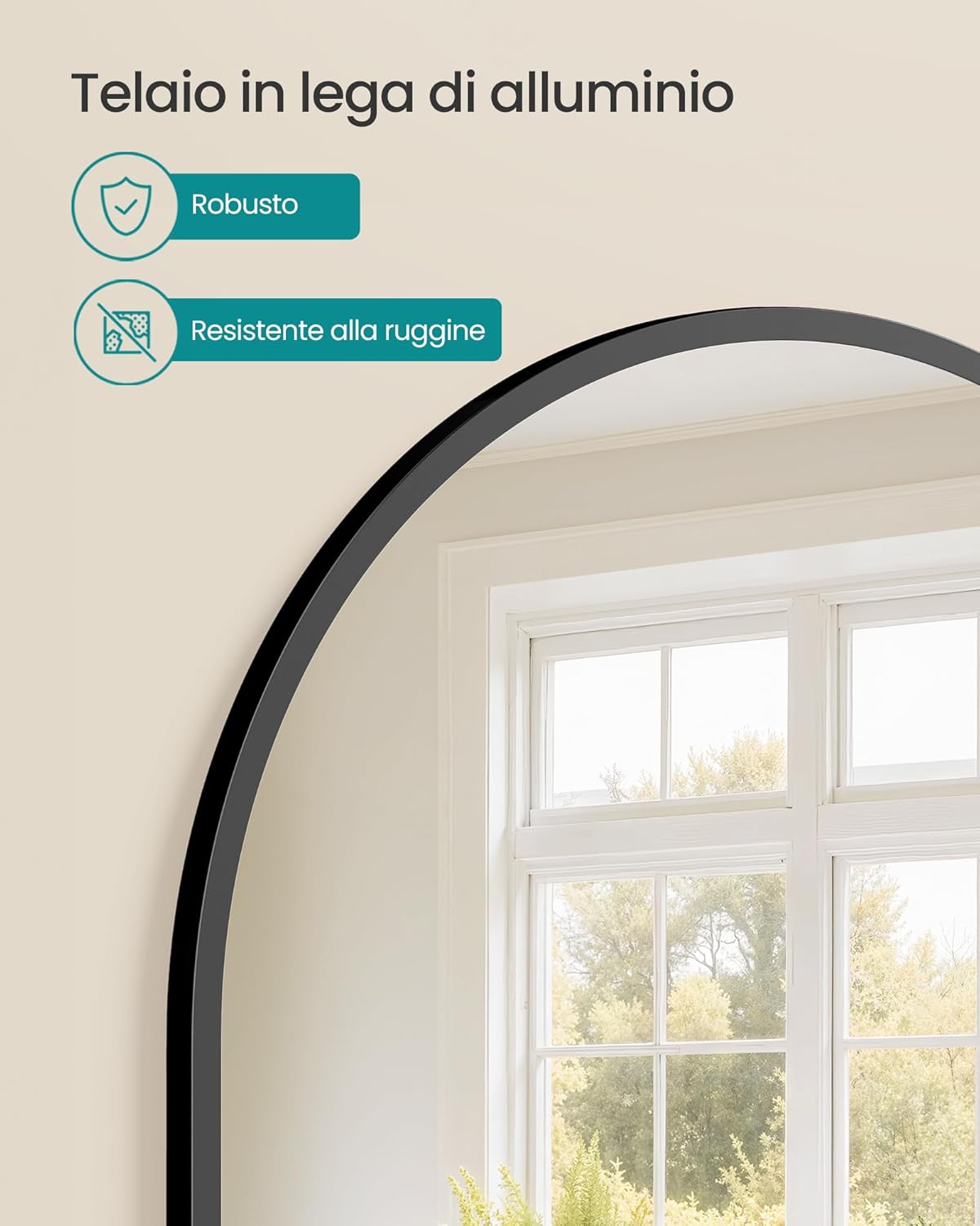 Thumbnail 3 de SONGMICS specchio da bagno a parete ad arco con cornice in alluminio LWM011BD01, 91 x 61 cm nero inchiostro