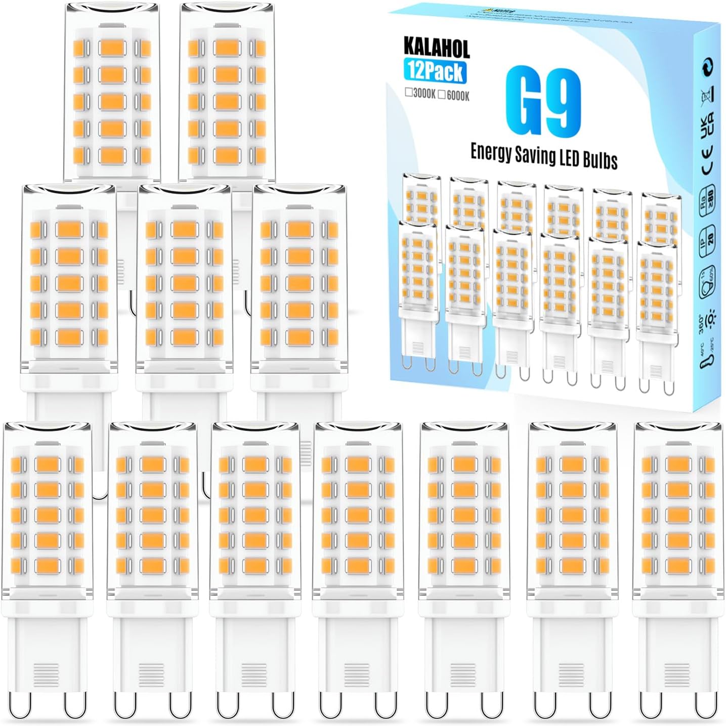 Detalle de KALAHOL 12 Pack G9 LED Bulbs (Warm White 3000K, 4W) – Non-dimmable, Flicker-free