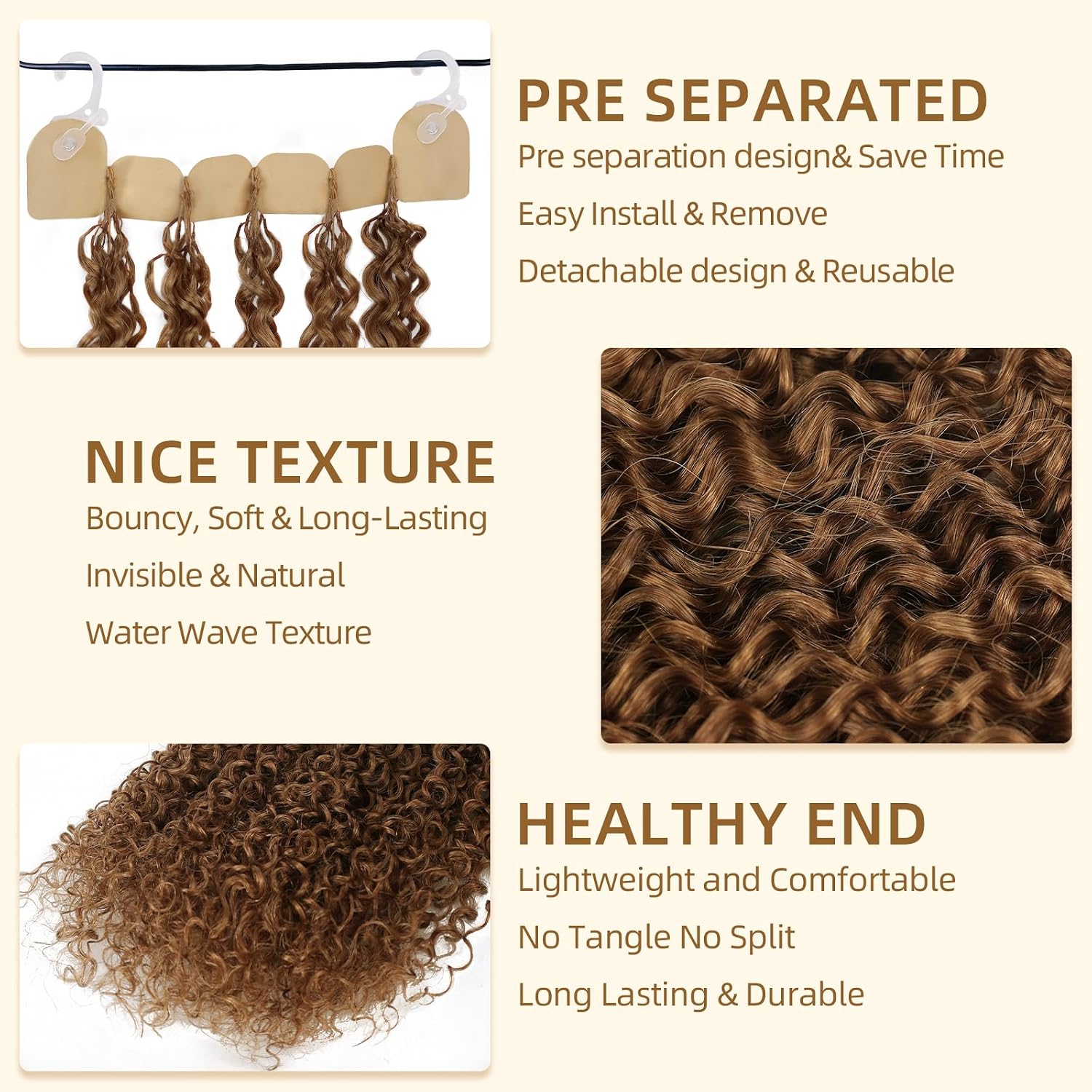 Thumbnail 2 de Human Crochet Hair for Black Women — 18 Inch Water Wave Bundles, Pre-Separated 50 Strands, 60g, Knotless Invisible Miracle Knots