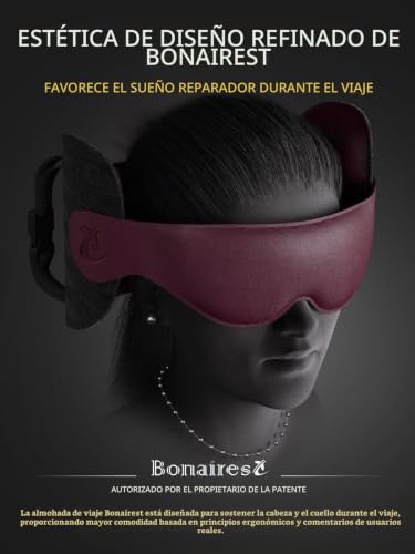 Detalle 2 de Bonairest almohada de viaje cervical con ajuste de 54 a 77 cm y antifaz 3D