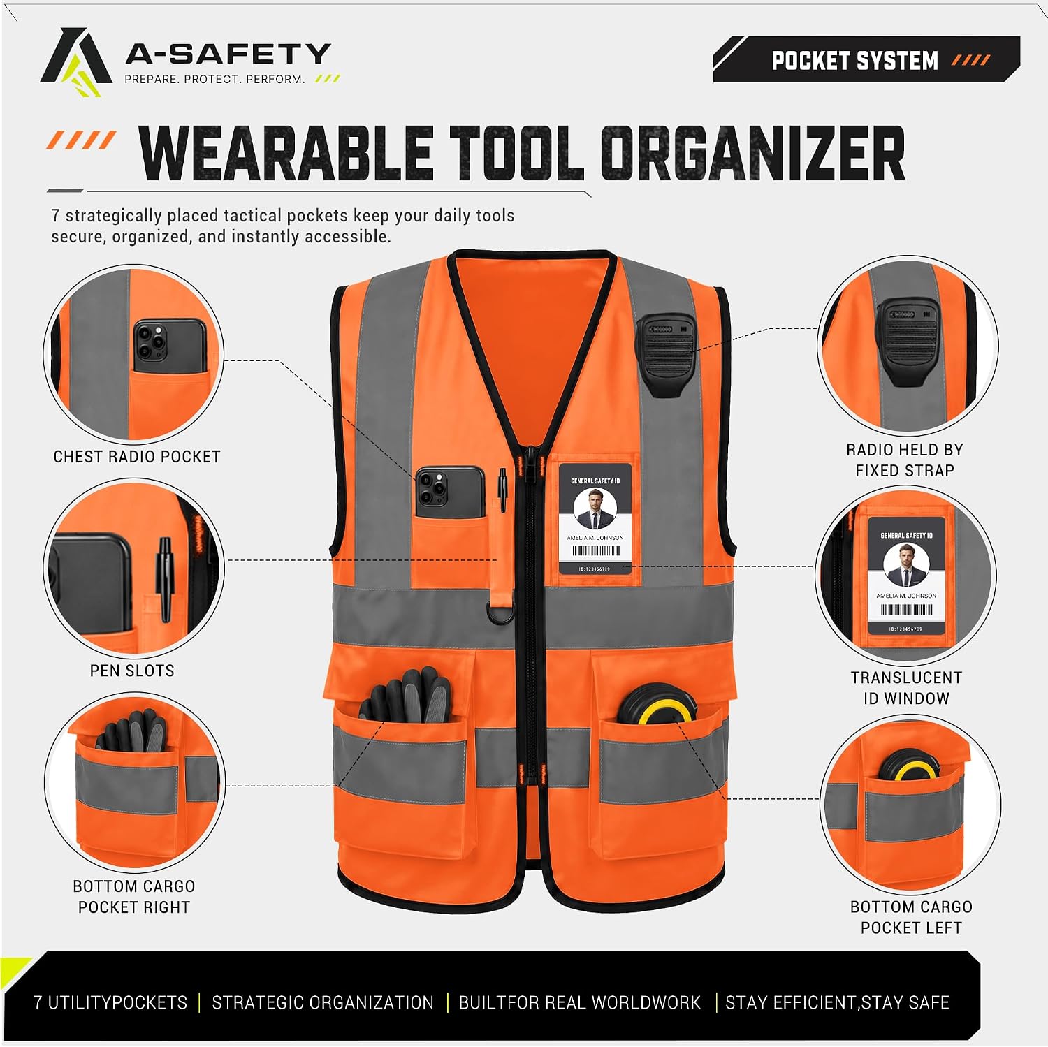 Detalle 2 de A-SAFETY Orange X-Small High-Visibility Work Vest with 7 Pockets