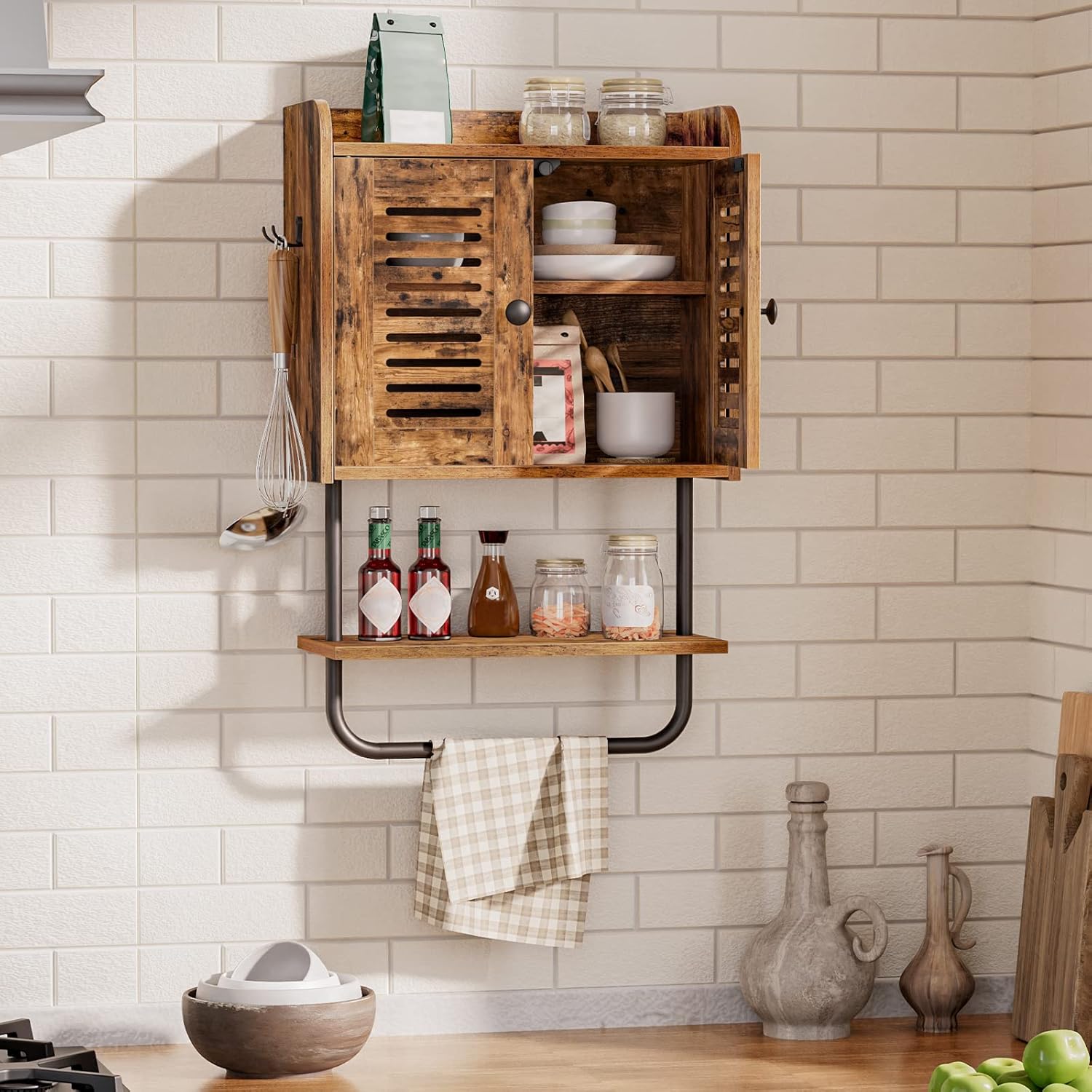Thumbnail 1 de HOOBRO Mobile da Cucina: Armadietto da Parete per Bagno con Ante a Persiana e Ripiani Reglabili (EBF46CW01)