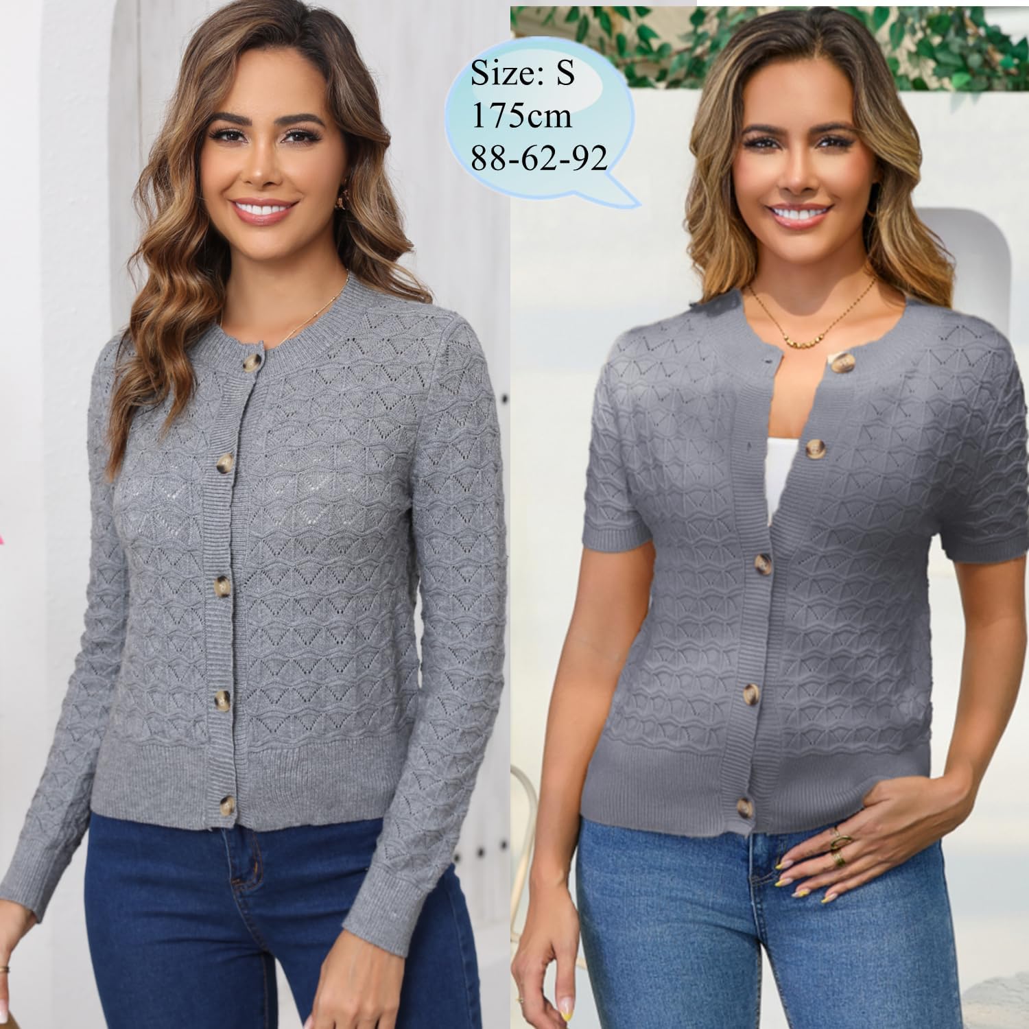 Thumbnail 3 de Enjyam Damen Strickjacke Elegant – weicher Rundhals-Cardigan mit Knöpfen