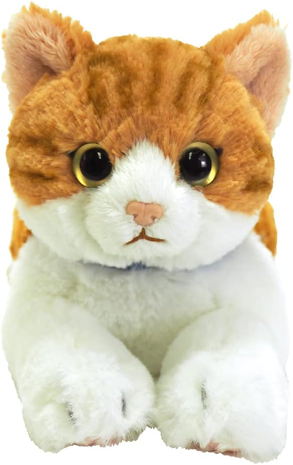 Detalle de サンレモン ひざねこ チャシロ S P-7822 猫のぬいぐるみ、縞模様とゴールドアイ