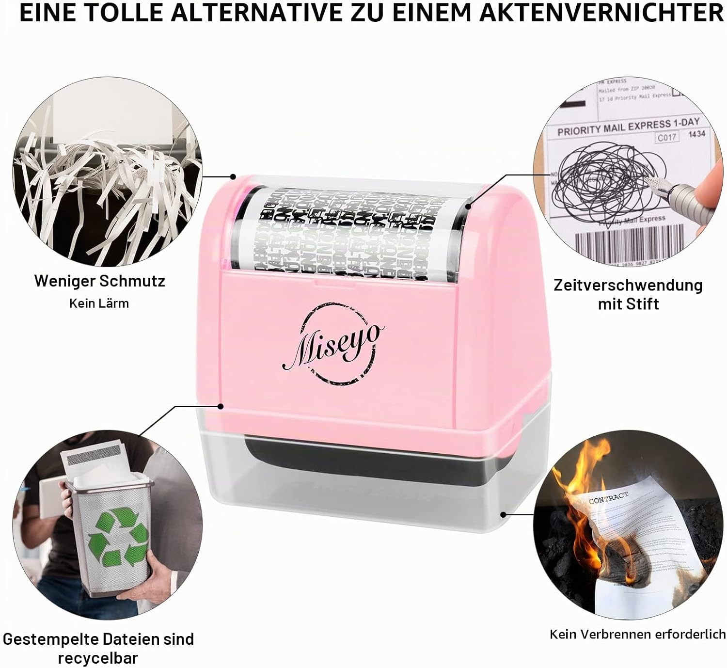 Detalle de Miseyo Breites Datenschutz Rollstempel Set – Rosa (inkl. 3 Nachfülltinten) für Identitätsdiebstahl-Prävention