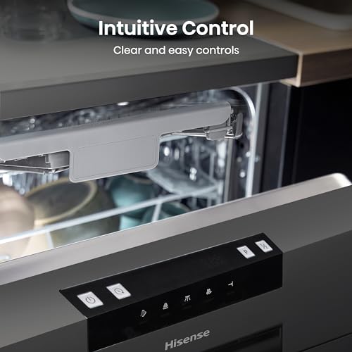 Detalle de Hisense HS523E15BUK Slimline 10-Place Free Standing Dishwasher in Black with 30 Minutes Quick Wash