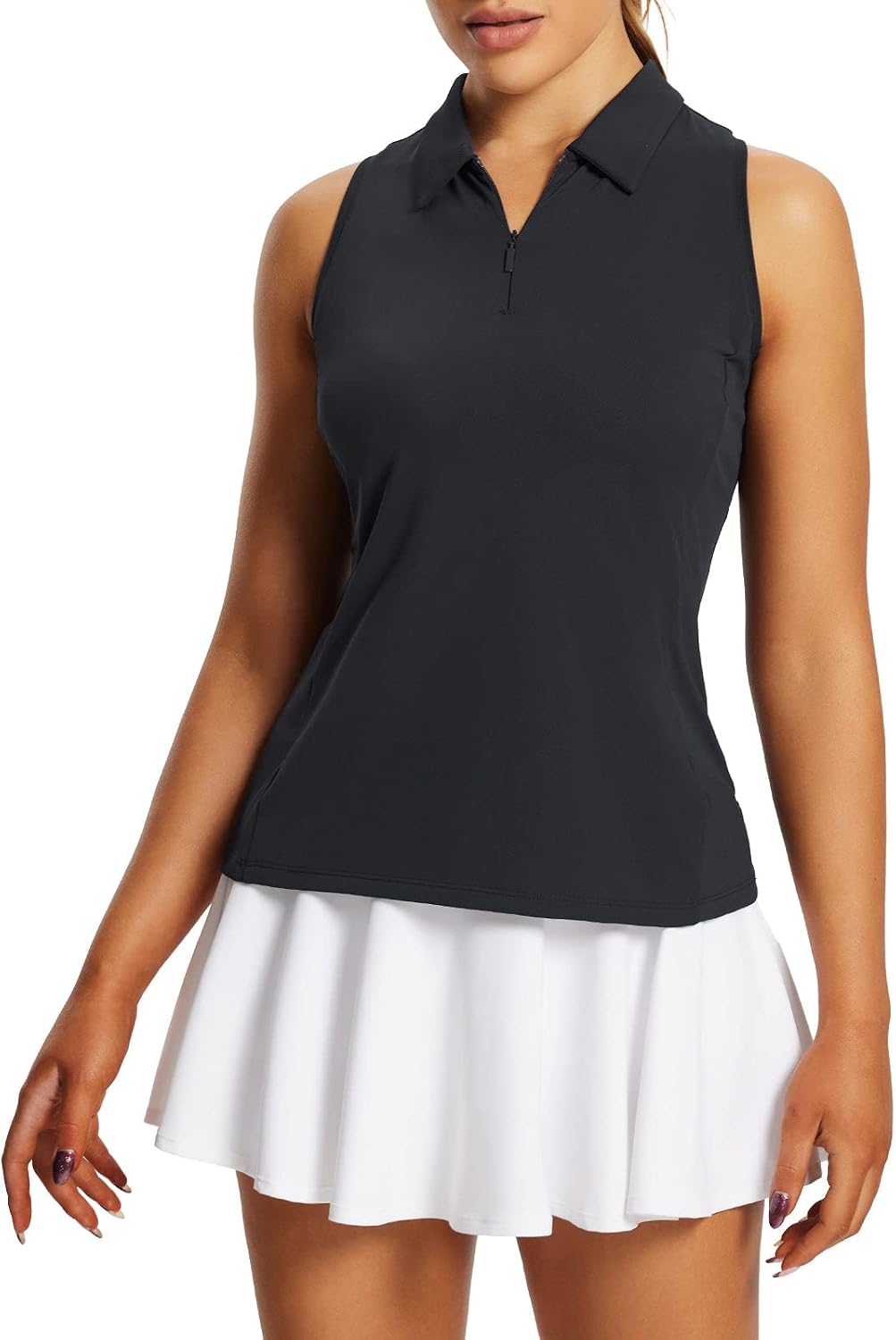 Detalle 2 de Baleaf Women's Golf Tank Top: Sleeveless Racerback with Zip Collar, UPF50+ Quick-Dry Performance