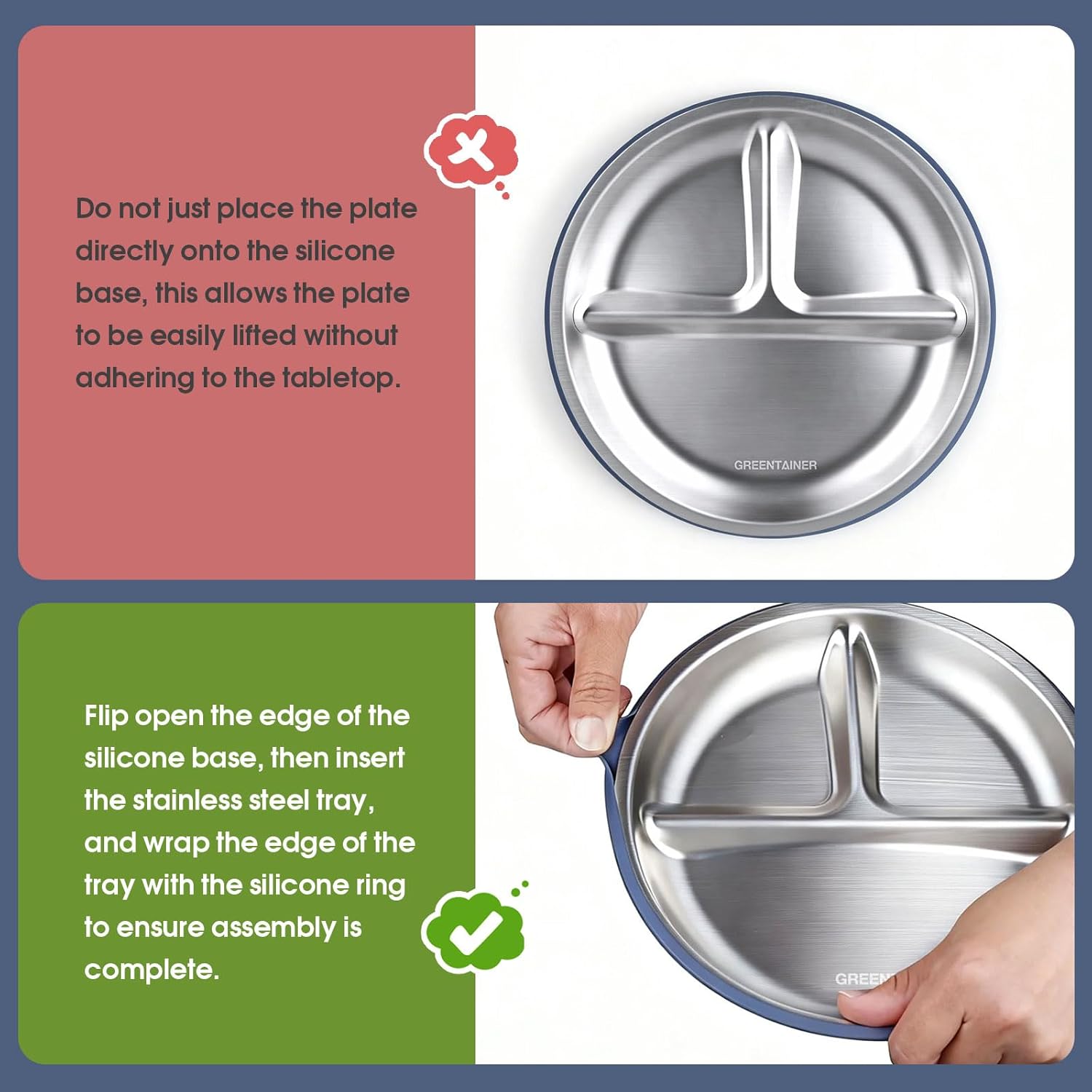 Thumbnail 5 de Greentainer 3 Pack Stainless Steel Plate with Suction Base (BPA-Free) – Divided Toddler Feeding Set for Baby-Led Weaning