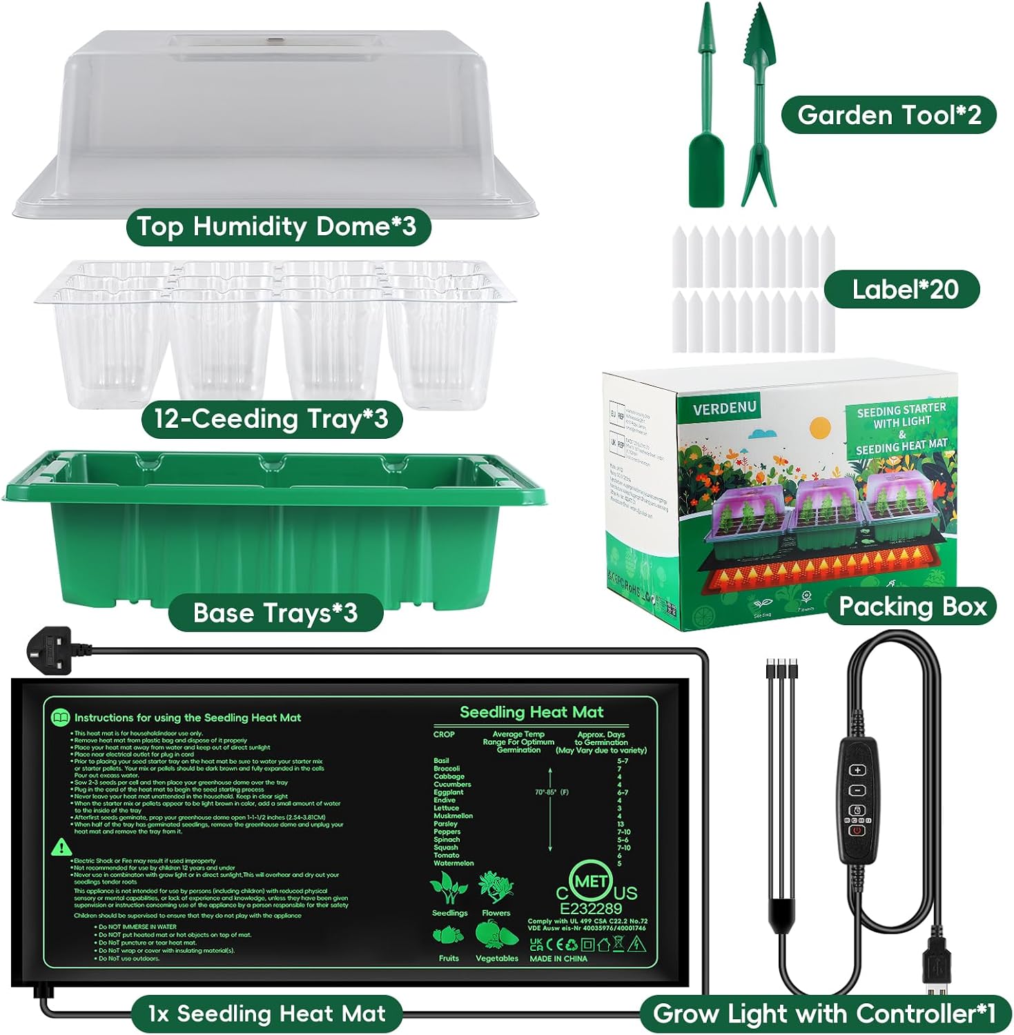 Thumbnail 6 de Verdenu Seed Tray with Grow Lights and Heating Mat (Pack of 3, 36-cell trays)
