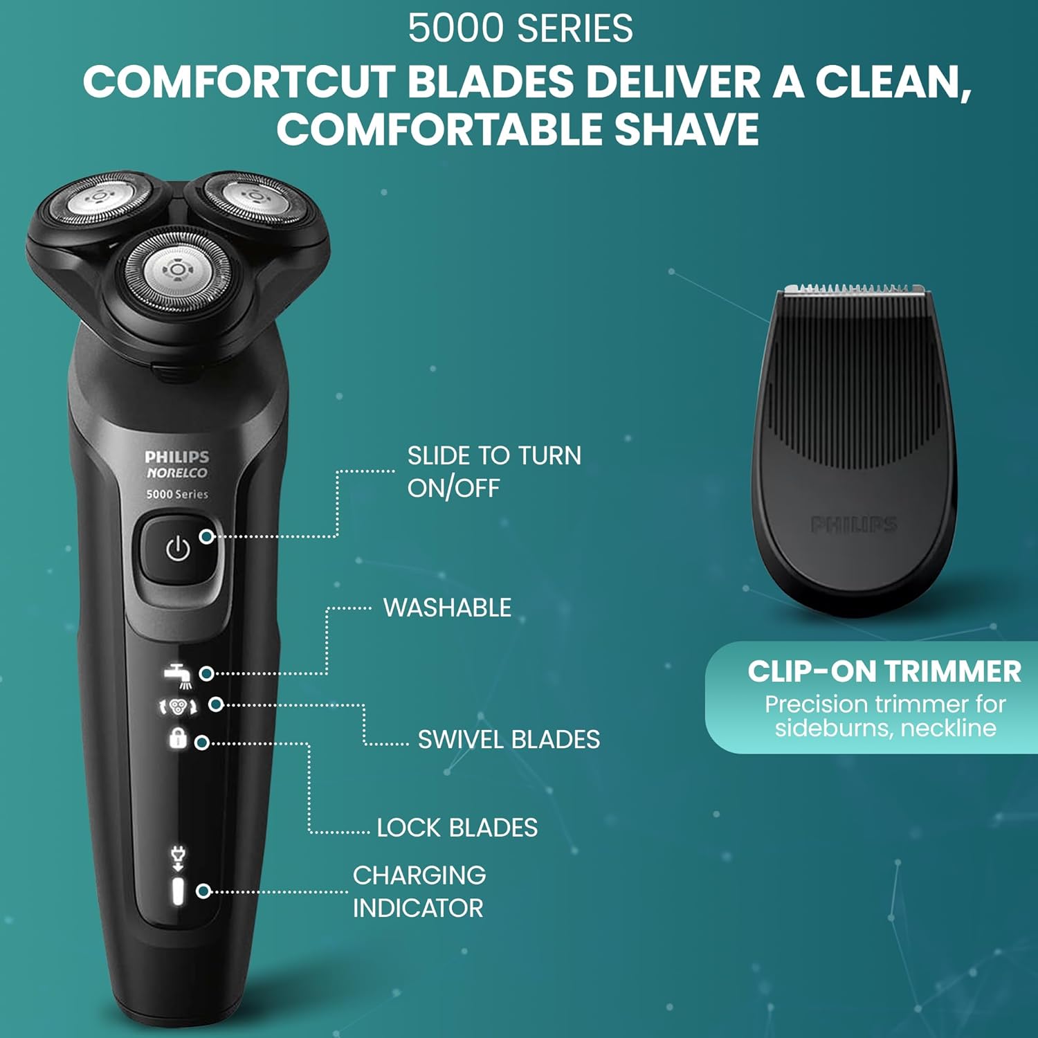 Detalle de Philips AquaTouch S5966 Electric Shaver with 5D Flex Head and Precision Trimmer