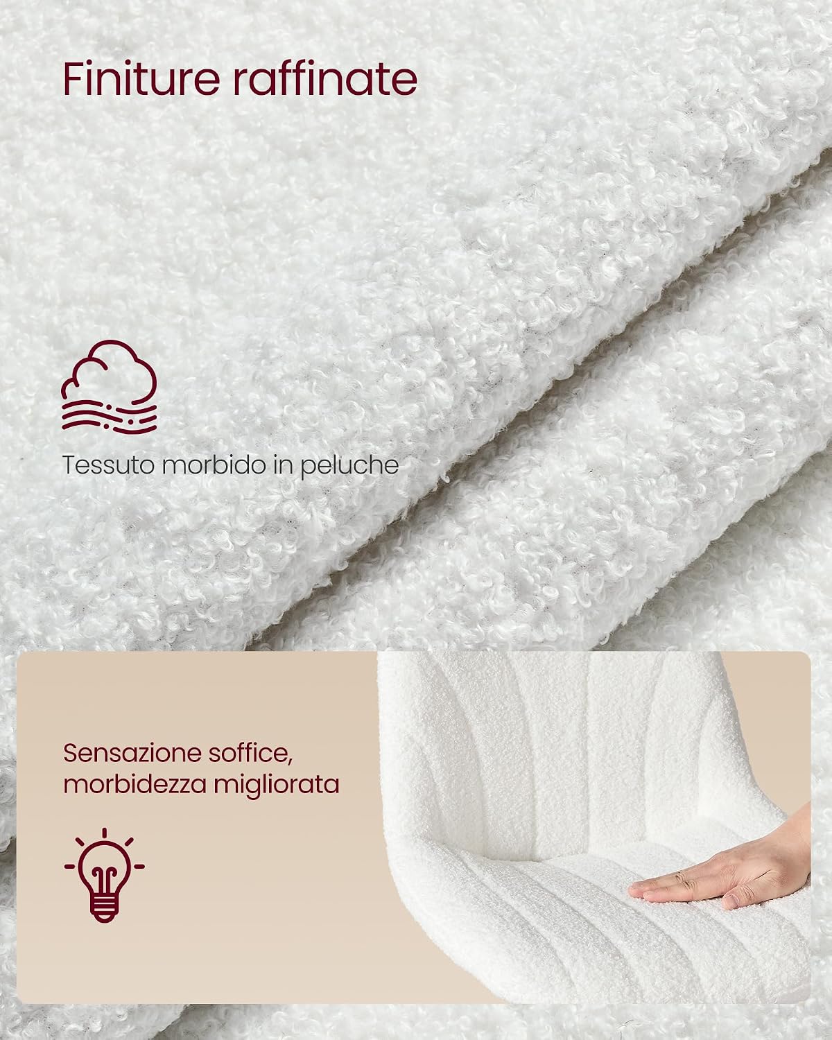 Detalle de VASAGLE Sgabello da trucco con schienale LJB160WD01, girevole 360° e altezza regolabile