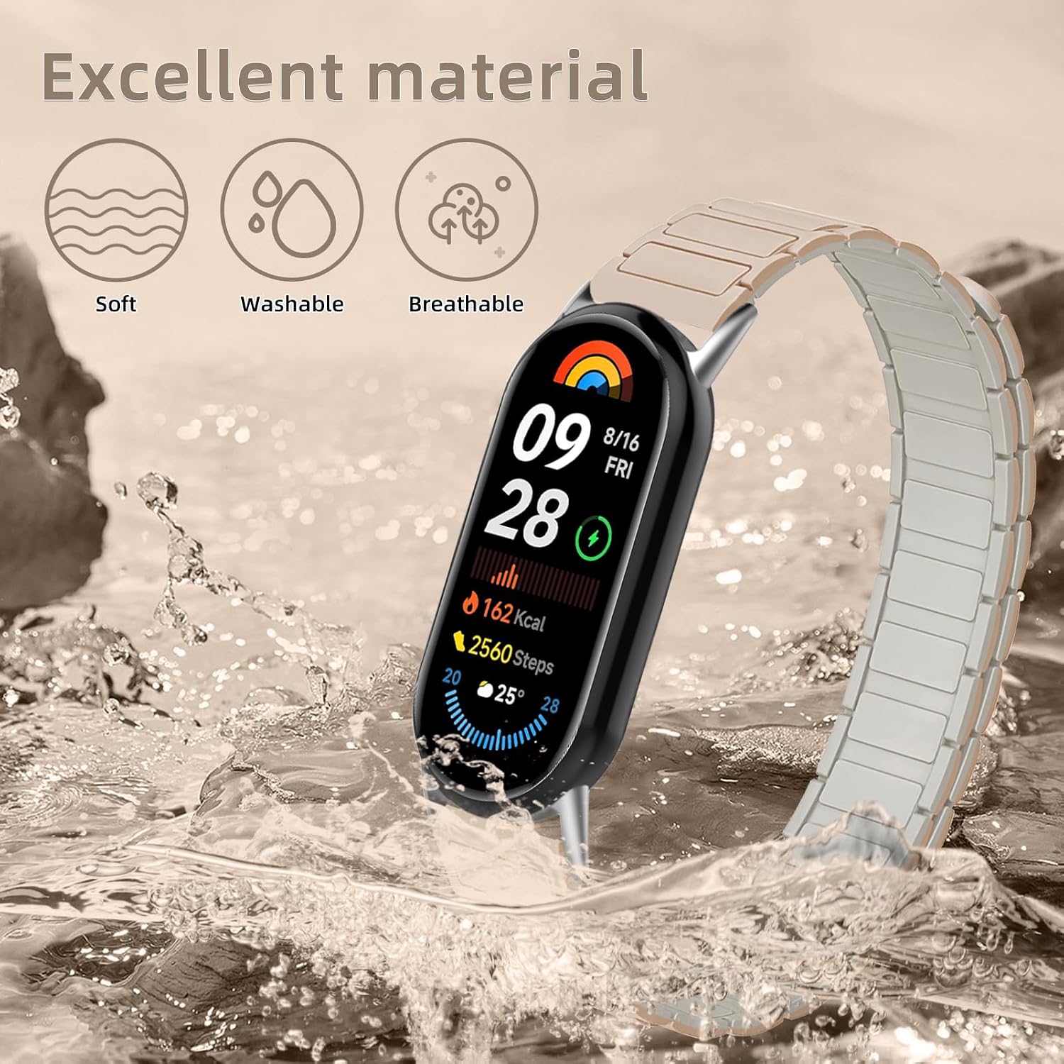 Detalle de RosMank Silicone Watch Band for Xiaomi Smart Band 10/9/8 – Magnetic Replacement Strap