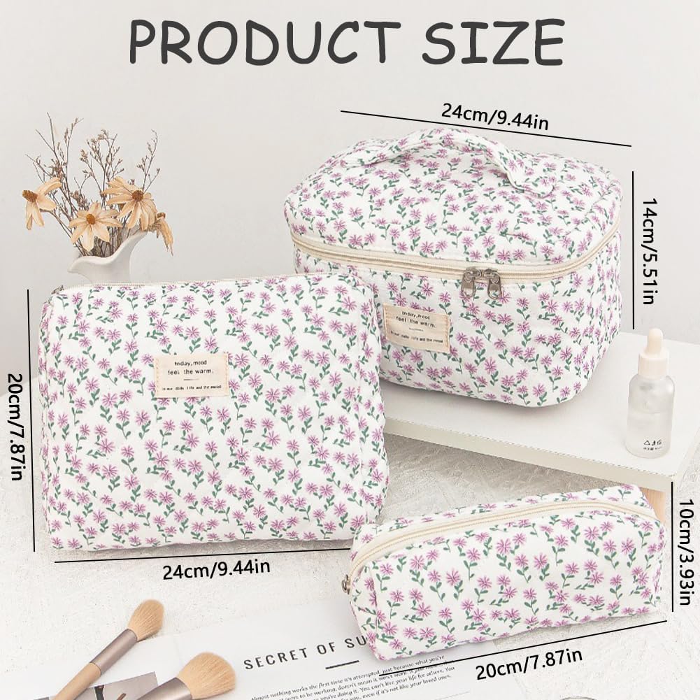 Detalle de Aucuu Grande Trousse de Maquillage — Lot de 3 Trousse de Toilette Femme Voyage en Coton with motifs floraux