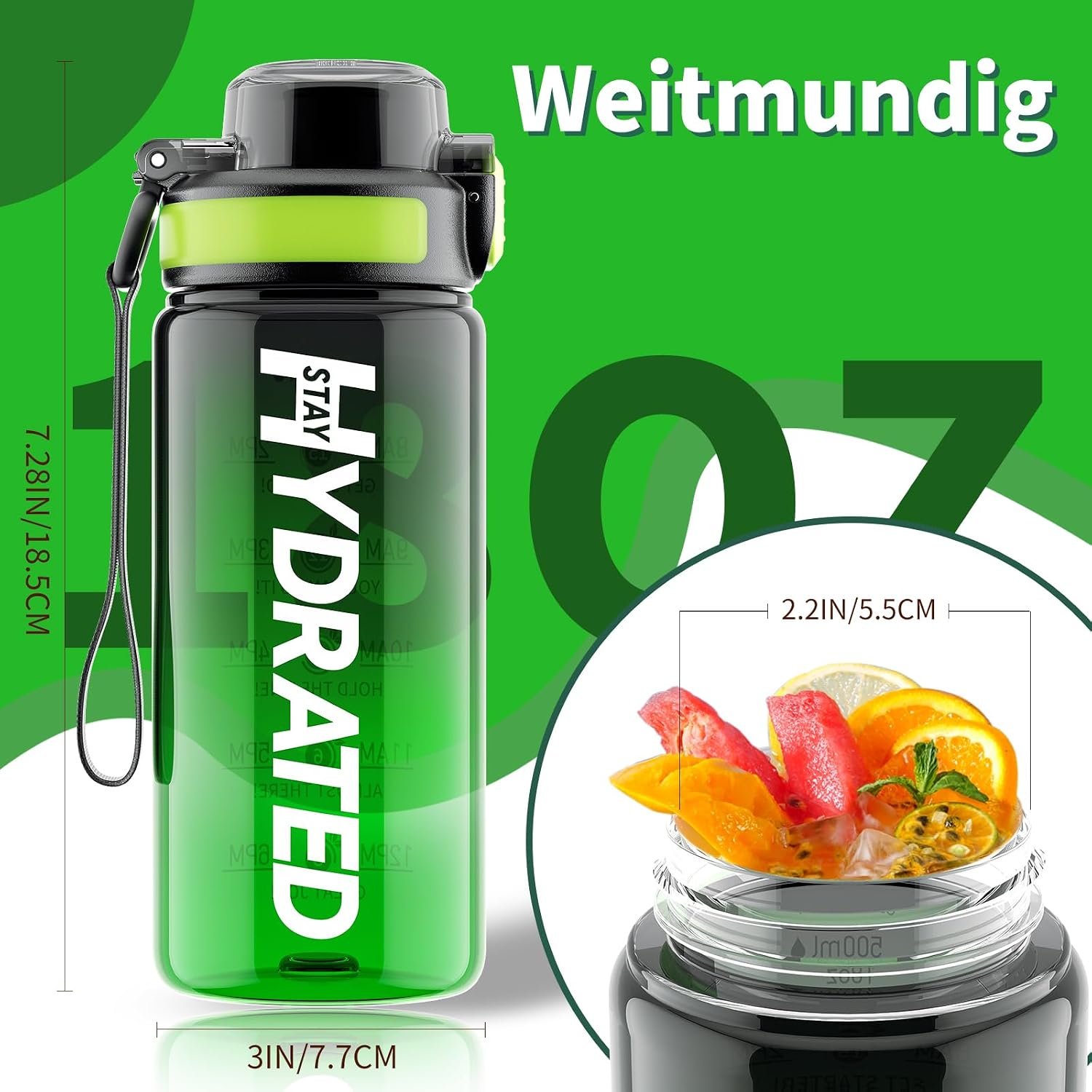 Thumbnail 6 de Mevoly Trinkflasche Kinder 500 ml – BPA-frei aus Tritan, Zeitmarkierung und Auslaufschutz