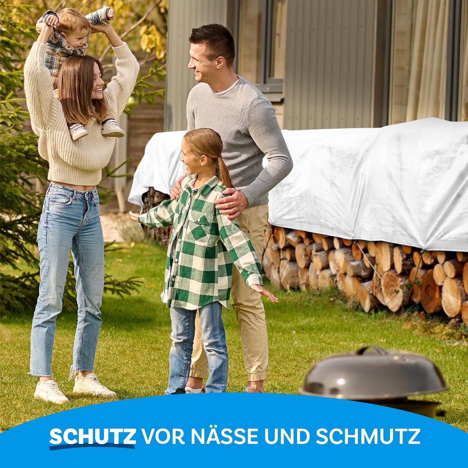 Detalle de etm Abdeckplane 140 g/m² wasserdicht 6 x 10 m Weiß – Allzweckplane für Schutz vor Witterung