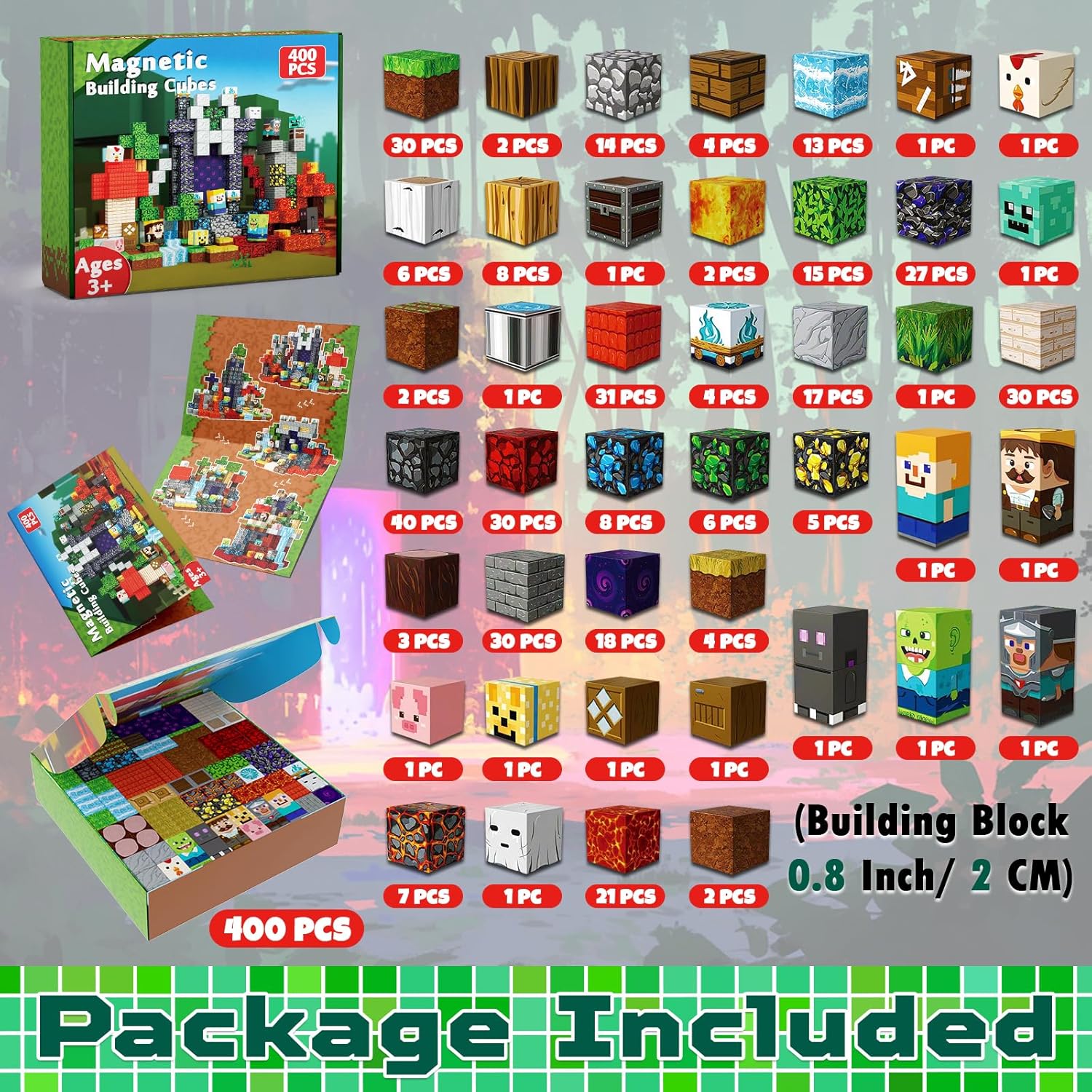 Thumbnail 1 de 400 PCS Magnetic Blocks — Building Blocks for Kids (STEM, Montessori, Sensory Play) 3 Worlds