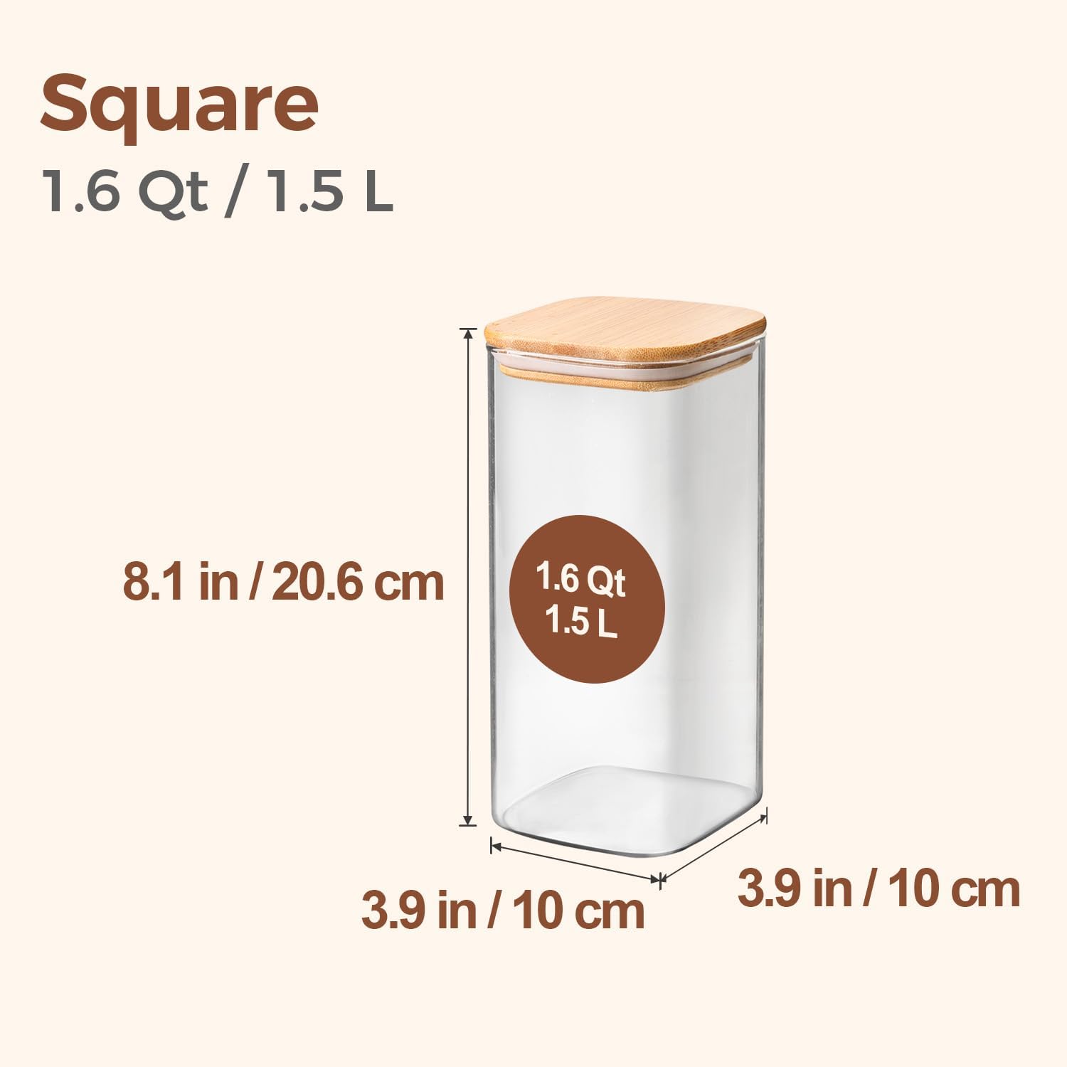 Detalle de ComSaf förvaringsburkar i borosilikatglas, 1,5 l, 3-pack med bambulock