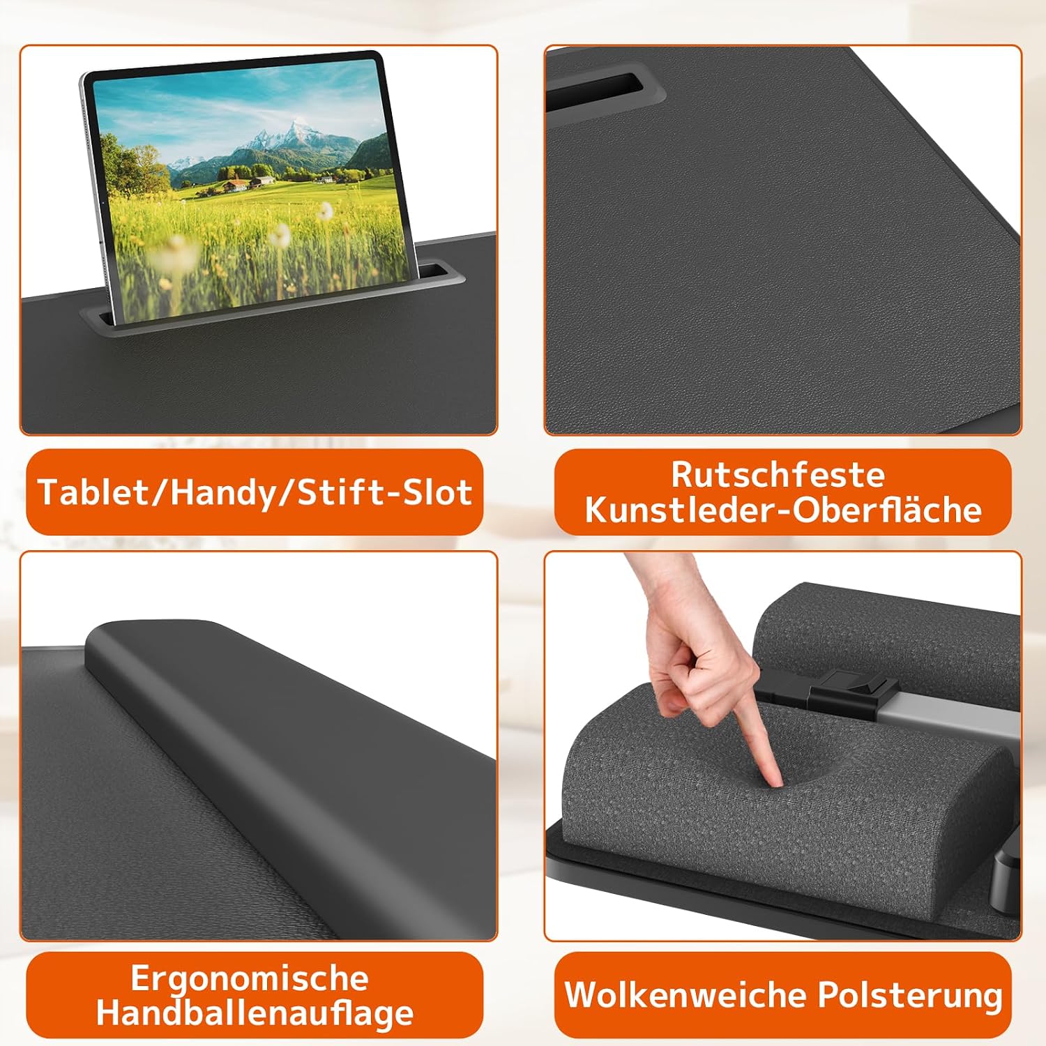 Detalle 2 de PUTORSEN Laptoptisch fürs Bett – höhen- & winkelverstellbar, klappbar (58 x 37 cm, schwarz)