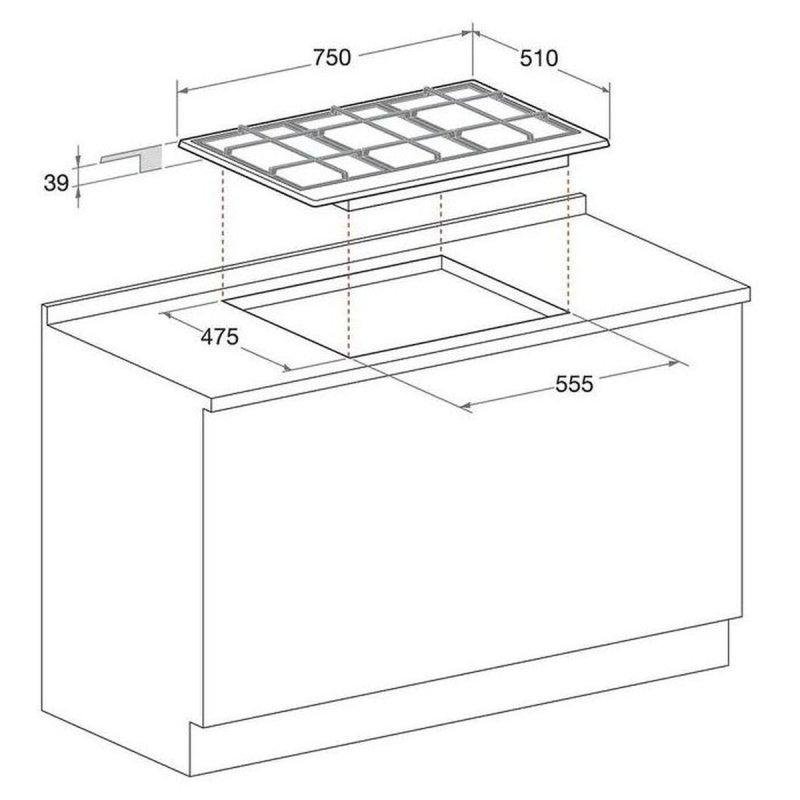 Detalle de Hotpoint PCN 751 T/IX/HA: placa de gas de 75 cm con 5 quemadores en acero inoxidable