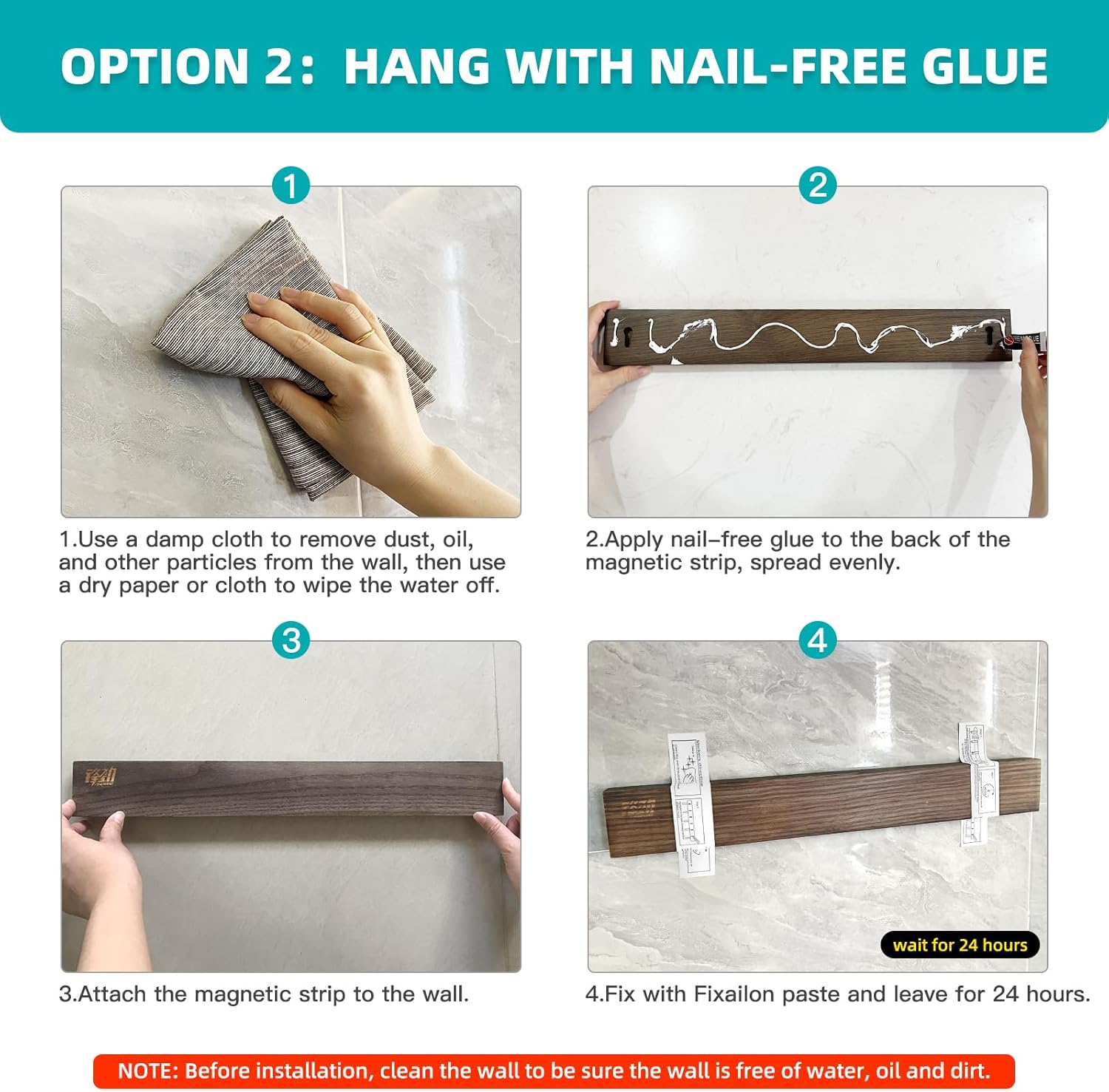 Thumbnail 4 de FINDKING Barre Magnétique en Bois de Frêne (30 cm) – Support murale pour couteaux, installation sans perçage