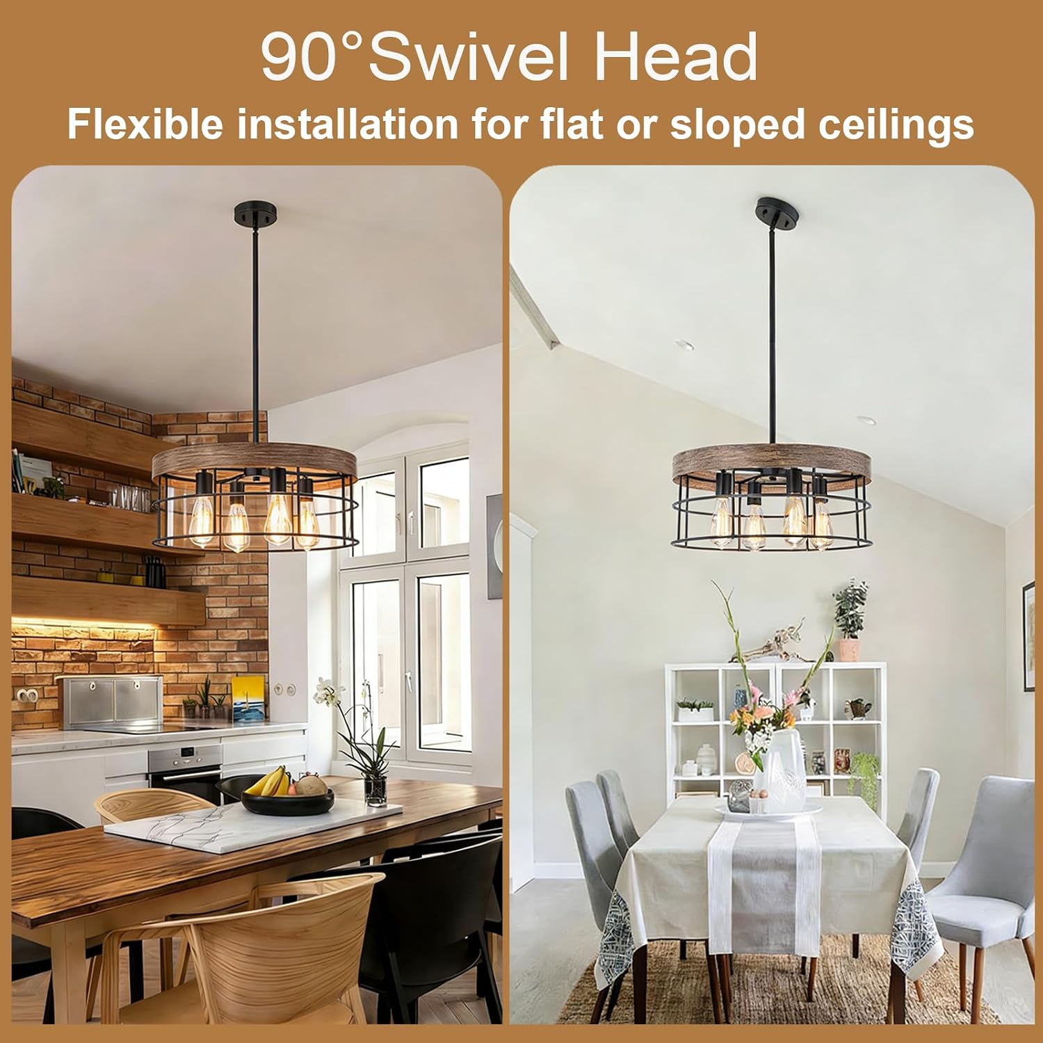 Thumbnail 3 de Farmhouse drum chandelier, 19.7-inch