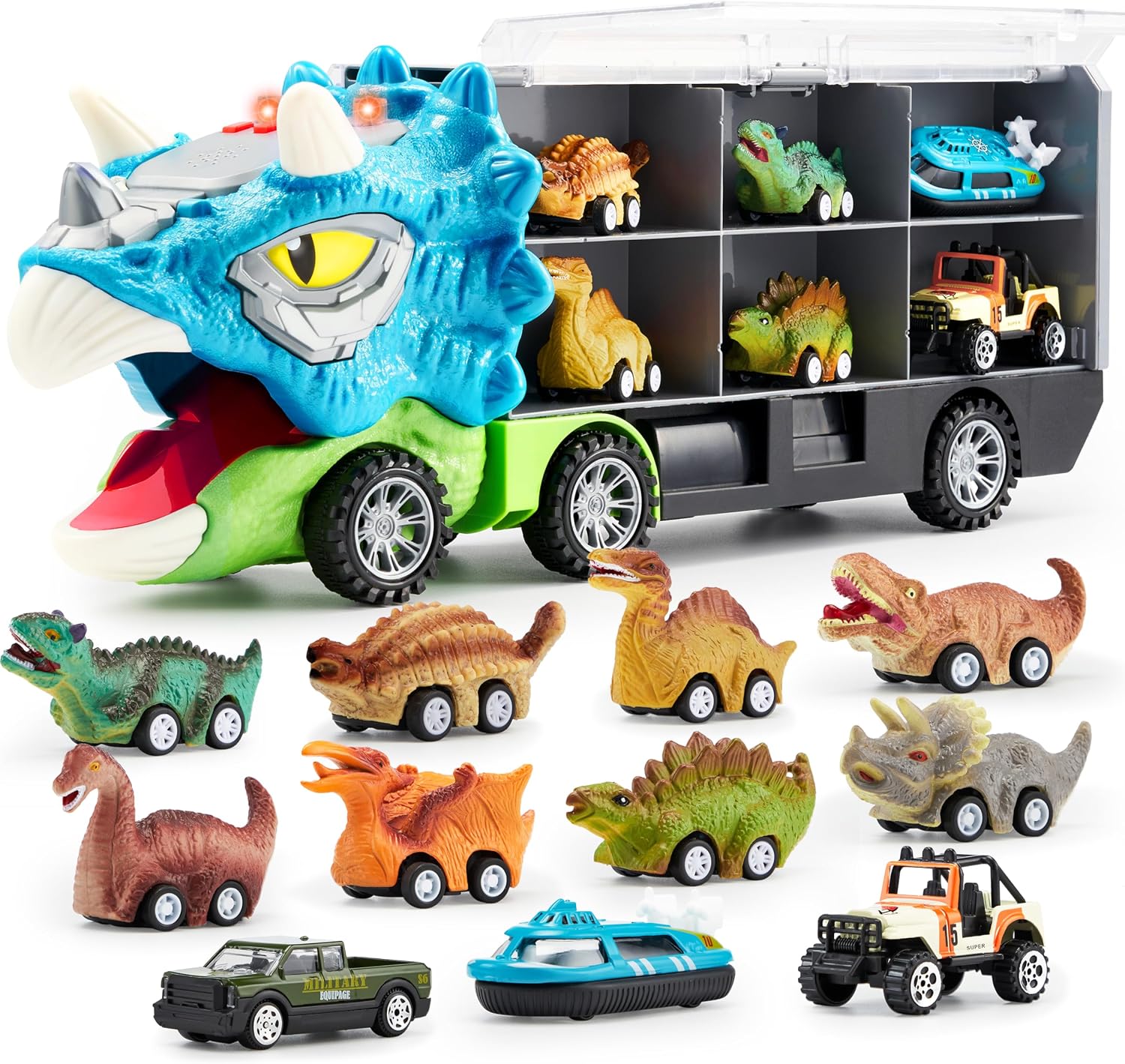 Detalle de JOYIN 13 Piezas Camión transportador de dinosaurios