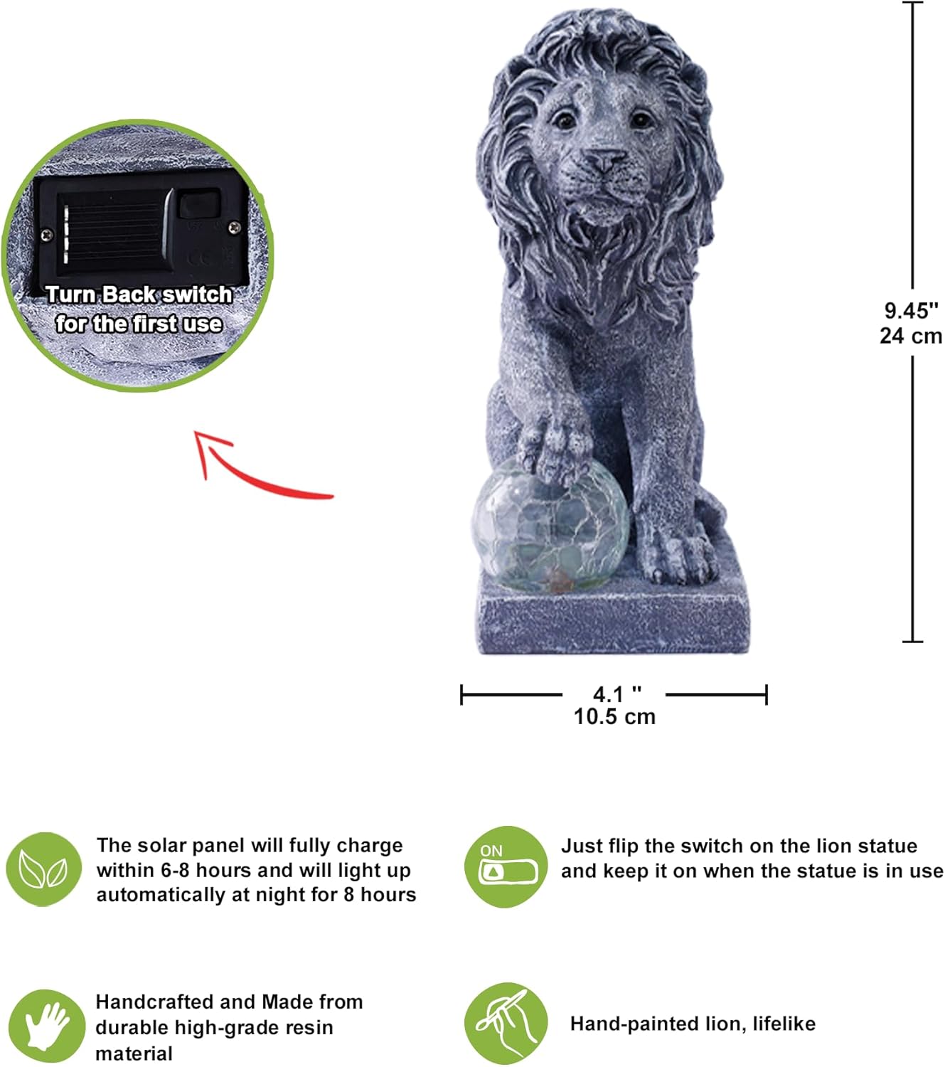 Detalle 2 de Yeomoo Solar Lion Statue with LED Ball
