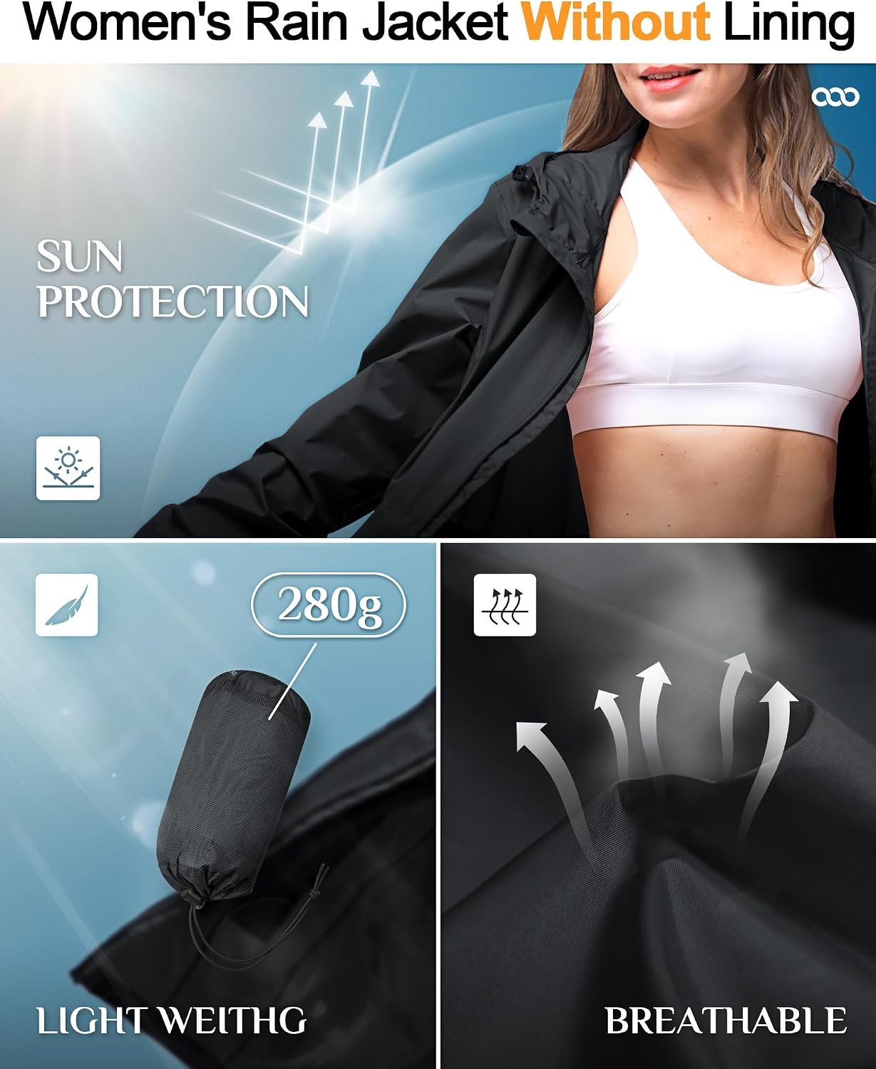 Detalle 1 de 33,000ft 3JL048 Women's Long Waterproof Raincoat, Packable with Hood and Zip Pockets