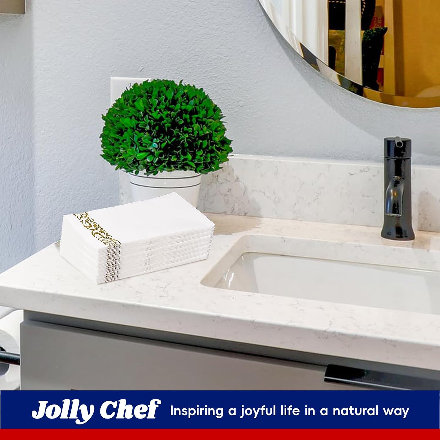 Detalle 2 de 200 Disposable Hand Towels with Linen-Feel Soft Absorbency (White & Gold)