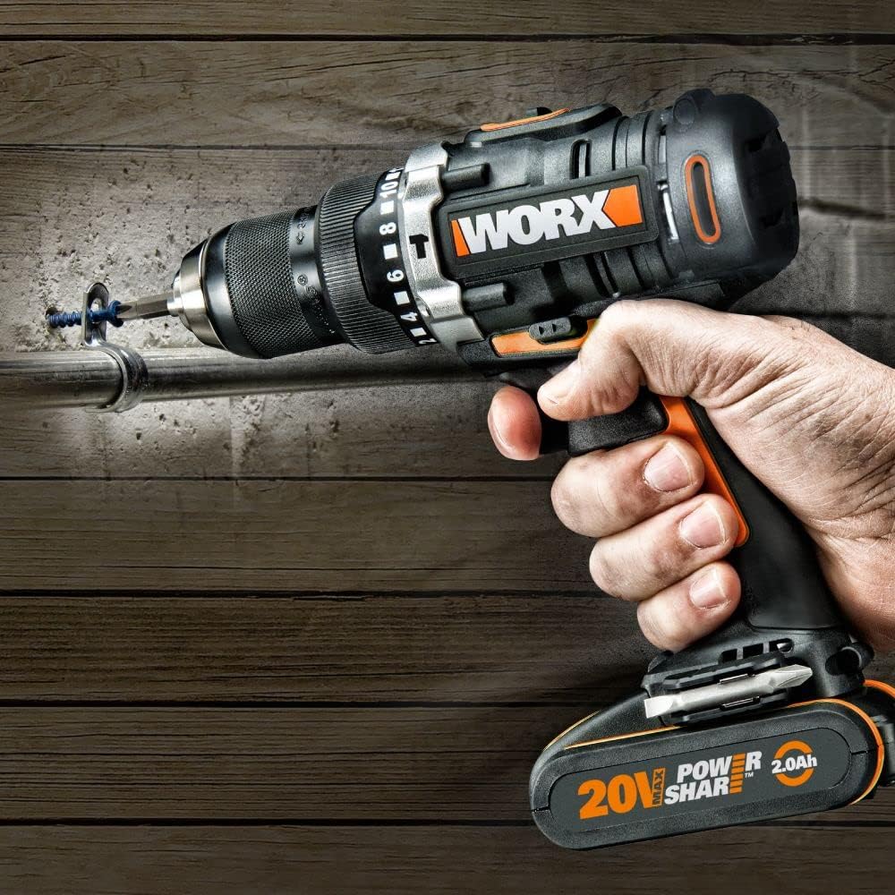 Detalle de WORX WX352 trapano avvitatore con percussione brushless 60 Nm e batterie 20V 2.0Ah (2 pezzi)