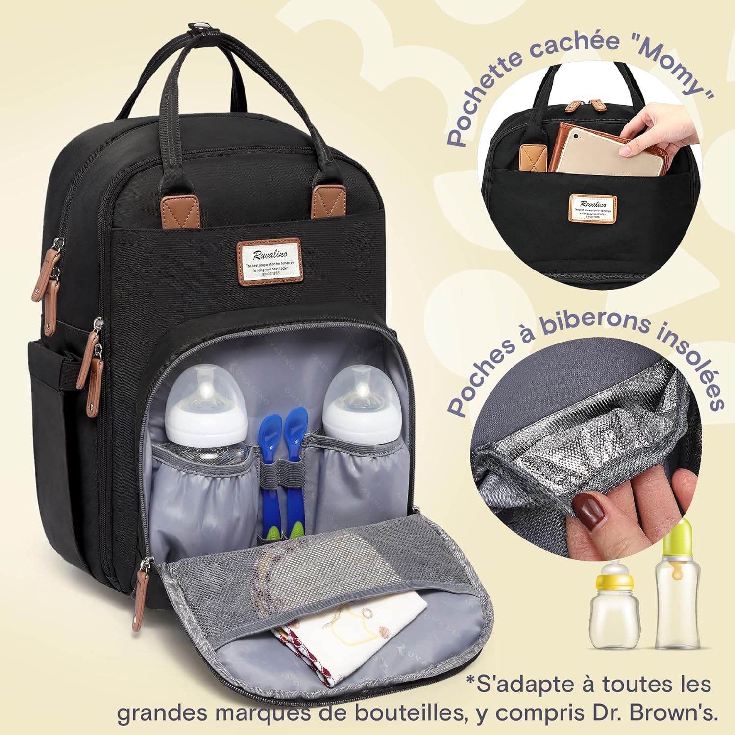 Thumbnail 1 de RUVALINO Grand sac à dos à langer avec tapis et accessoires, idéal pour maman et papa