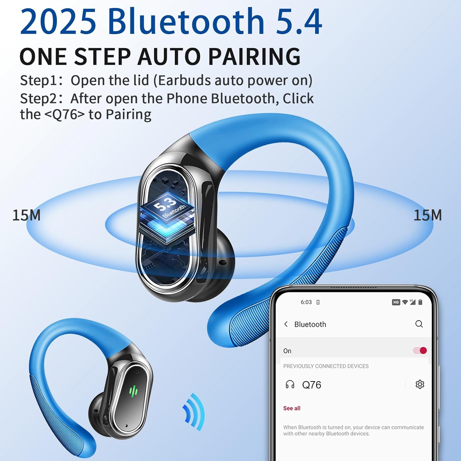 Detalle 2 de Matast 2026 Wireless Earbuds: 50H Battery, Bluetooth 5.4, ENC Calls & IP7 Sport Comfort
