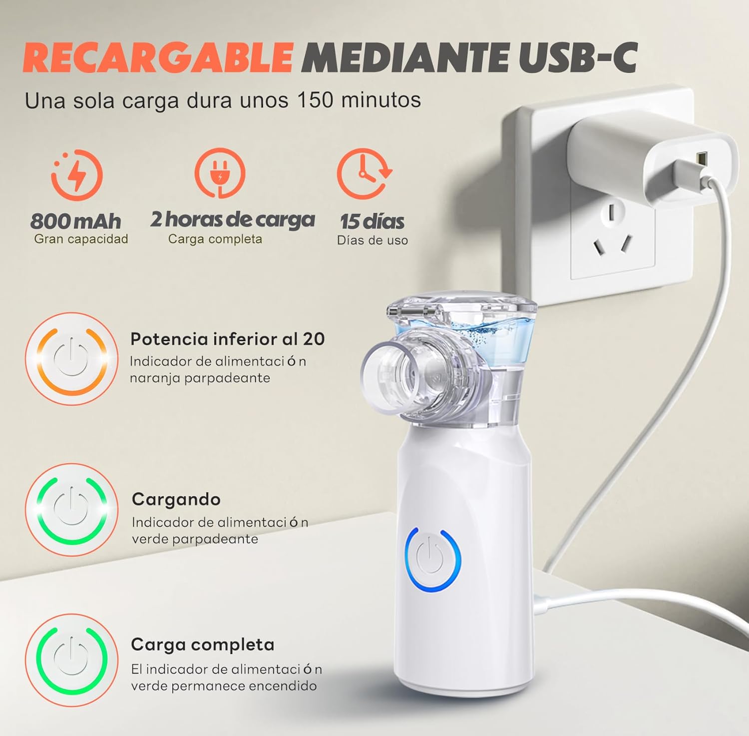 Detalle 1 de AU YAT Nebulizador portátil 800 mAh