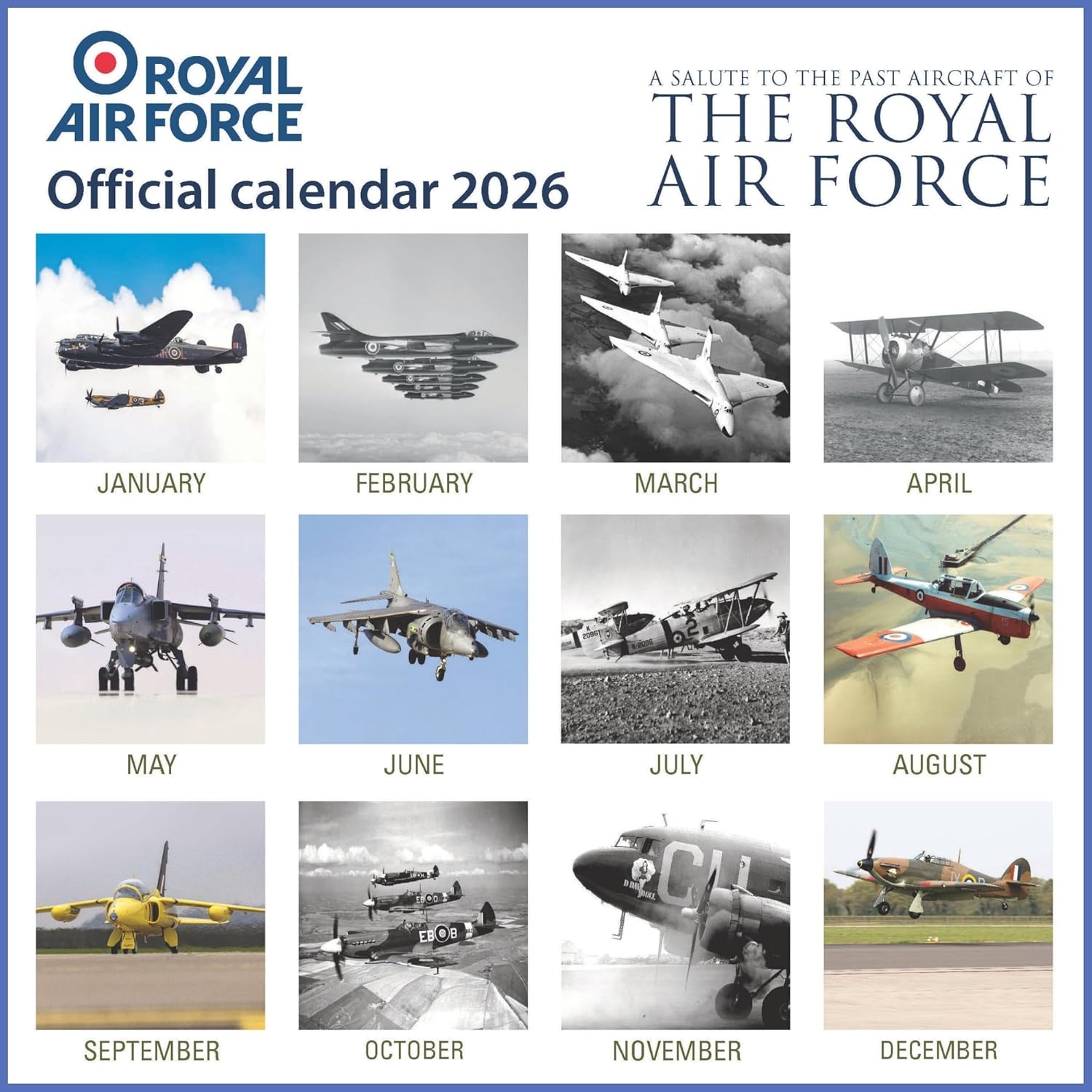 Detalle 2 de ALLTRADE Calendar 2026 RAF “Salute To The Past” (made in Britain) with UK holidays and RAF photo art