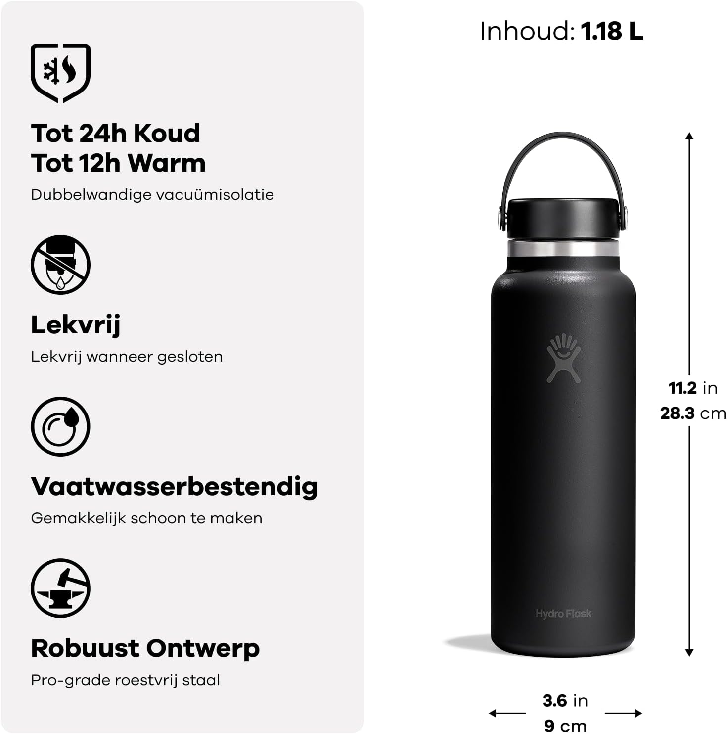 Detalle de Hydro Flask Wide Flex Cap drinkfles 1.182 ml, geïsoleerd en lekvrij, Harbor Blue