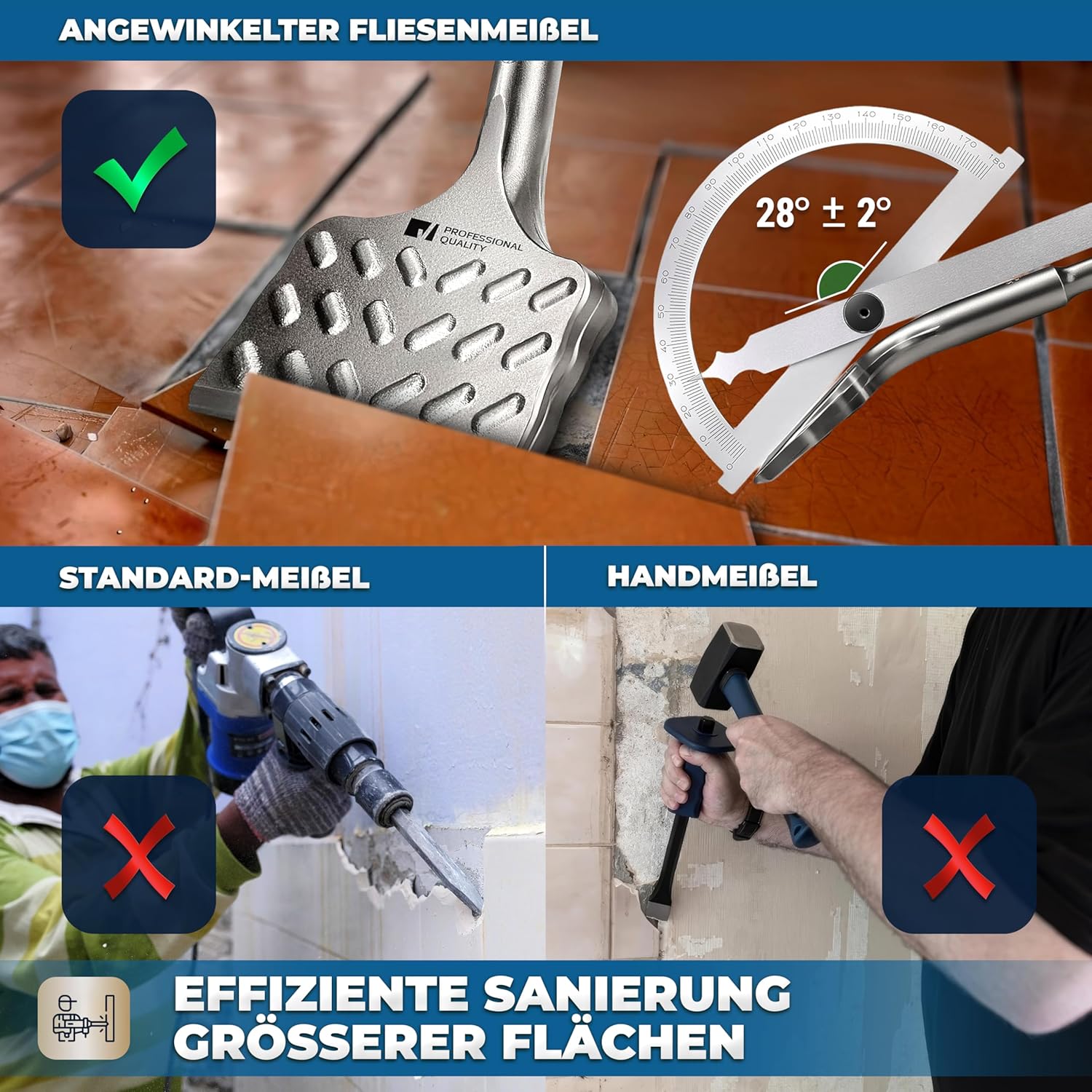 Thumbnail 4 de S&amp,R Hochleistungs Fliesenmeißel SDS Plus – 165 mm x 75 mm, abgewinkelt, Industrie-Qualität