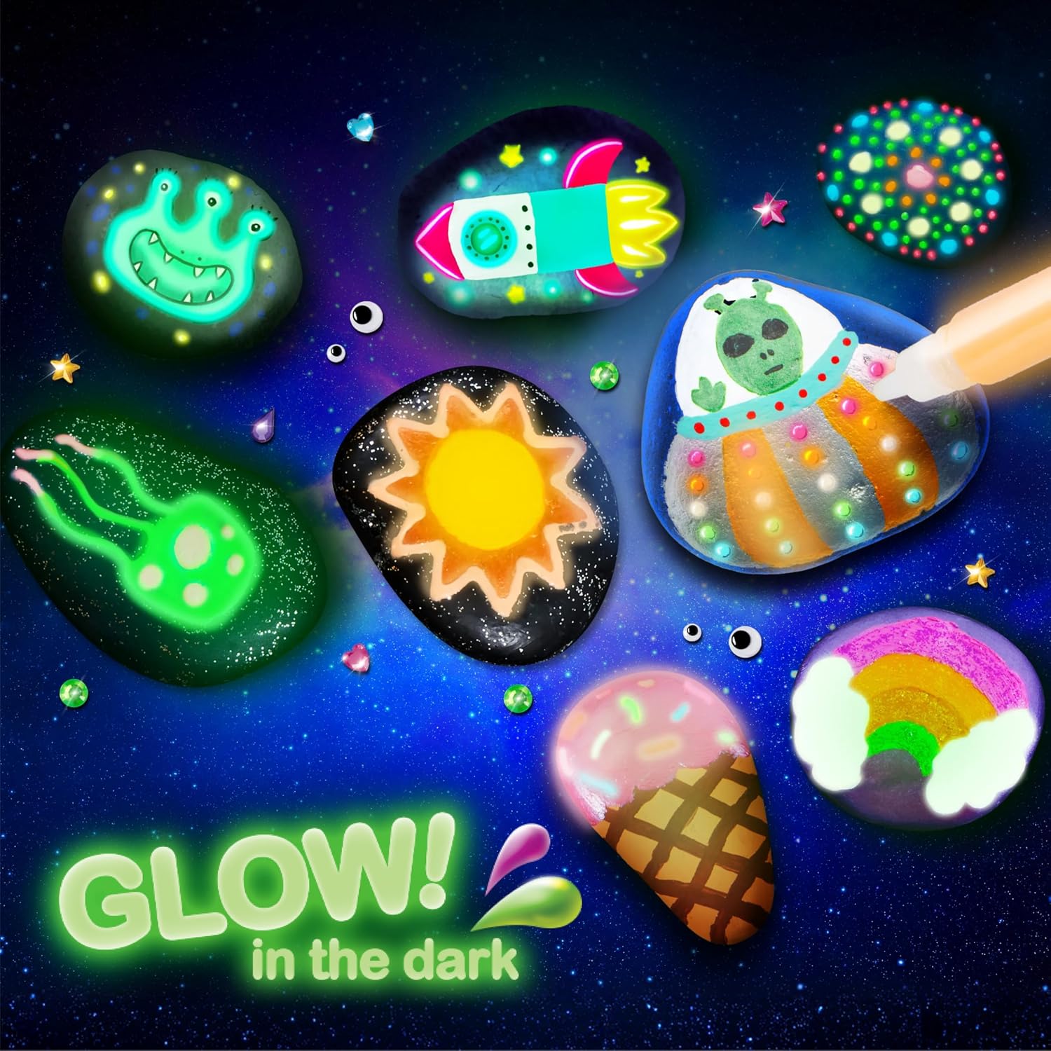Detalle 2 de JOYIN Rock Painting Kit glow-in-the-dark craft kit 🎨