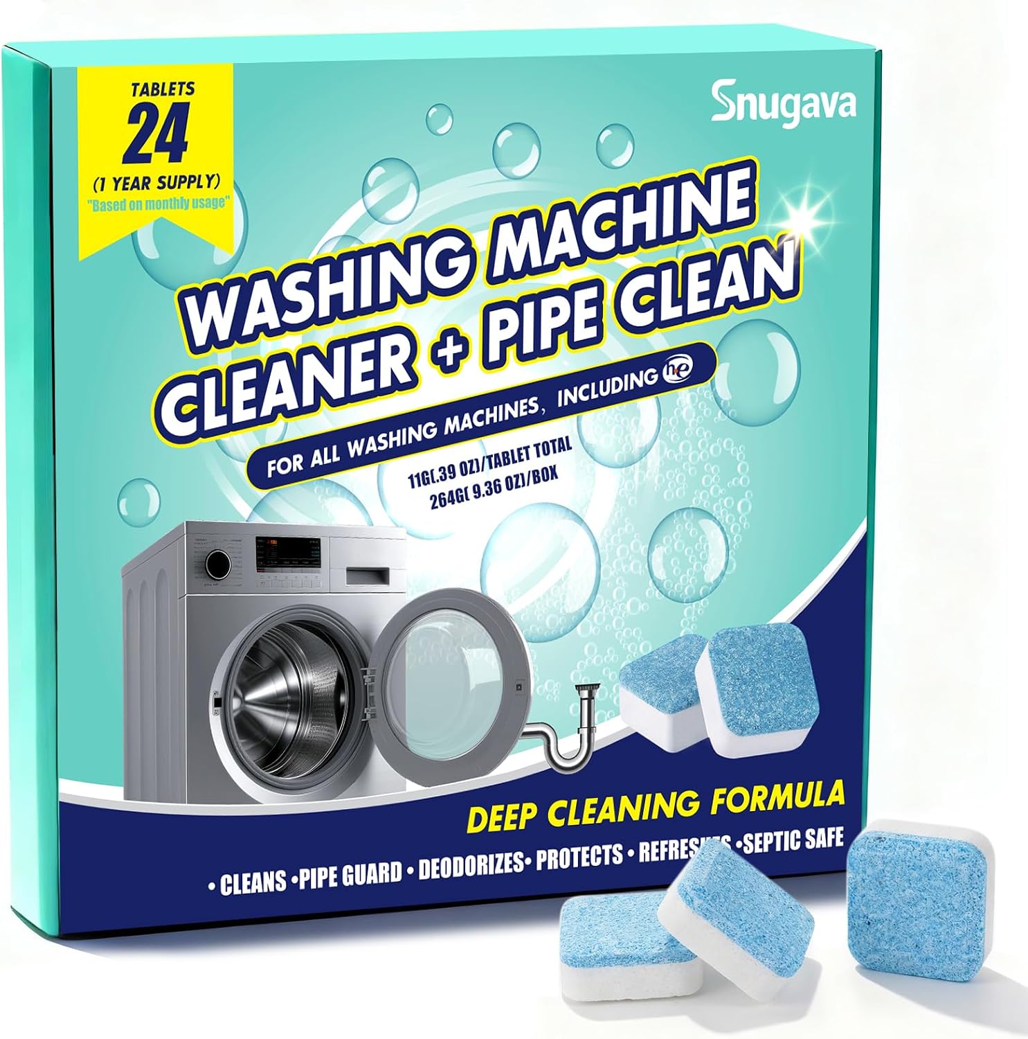 Detalle de SNUGAVA Washing Machine Cleaner Tablets, 24-Pack, Unscented and Septic Safe