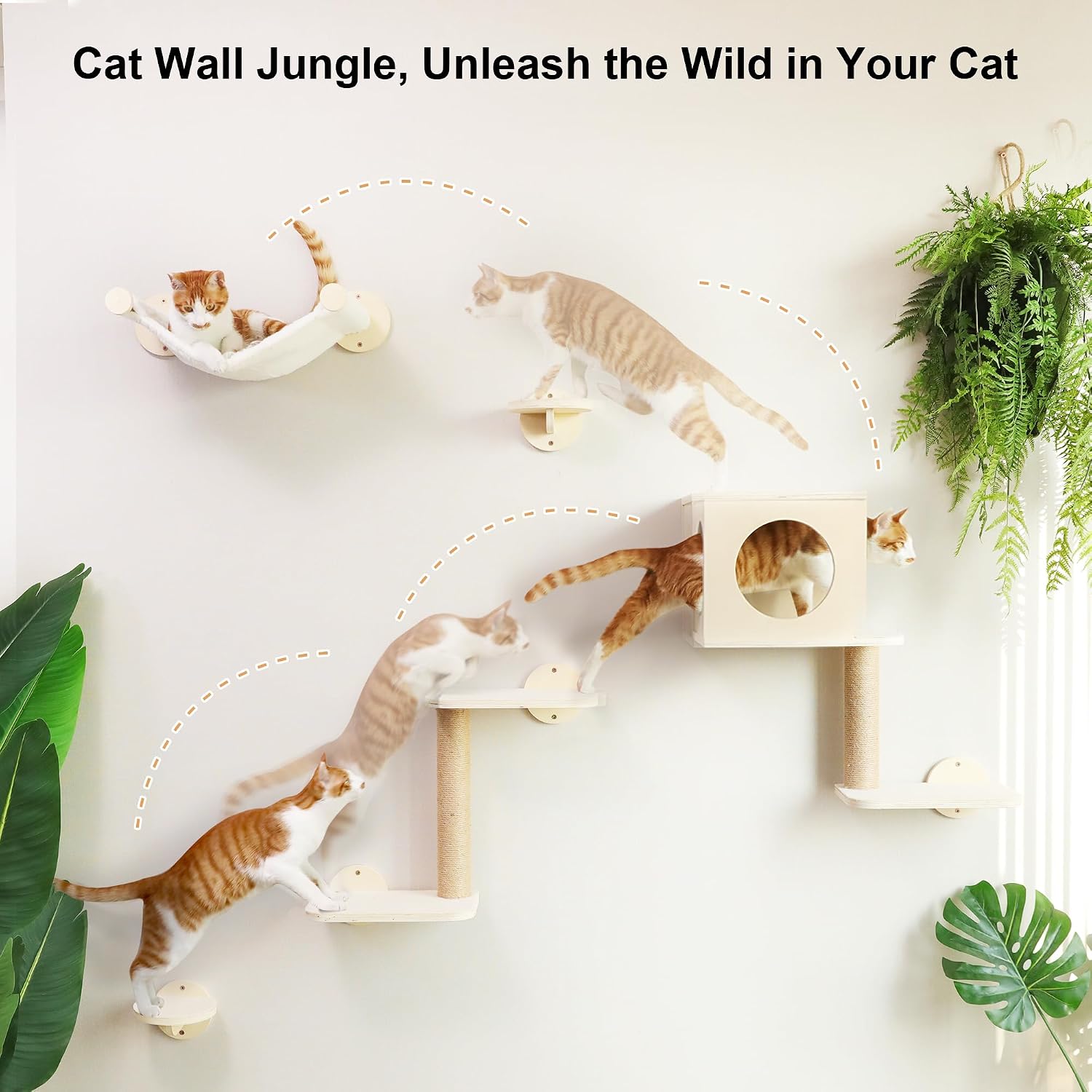 Detalle de FUKUMARU Cat Wall Shelves 5-piece cat climber set 🐱