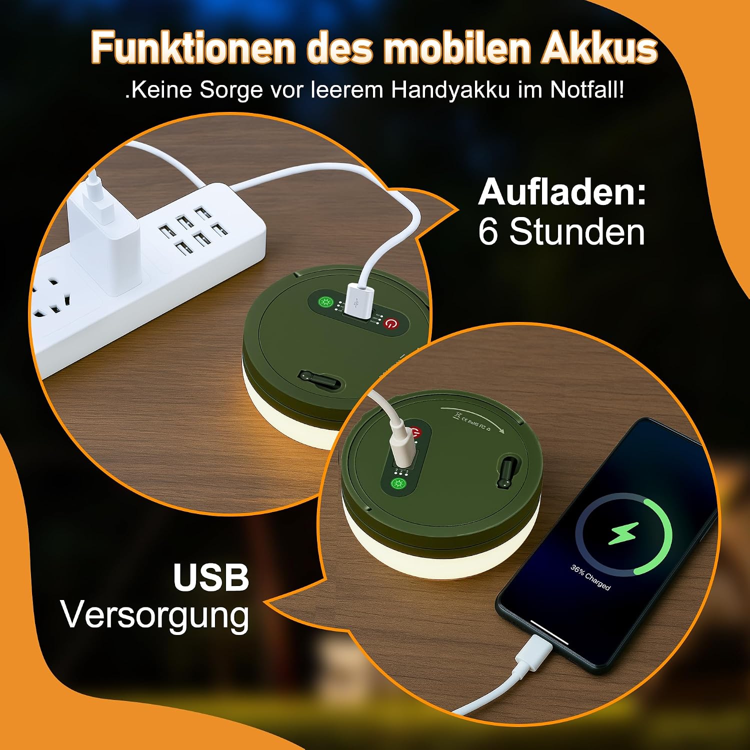 Thumbnail 5 de HeiPard Camping Lichterkette Aufrollbar 10 m – 3-in-1 Campinglampe mit Powerbank, 8 Beleuchtungsmodi und IP44