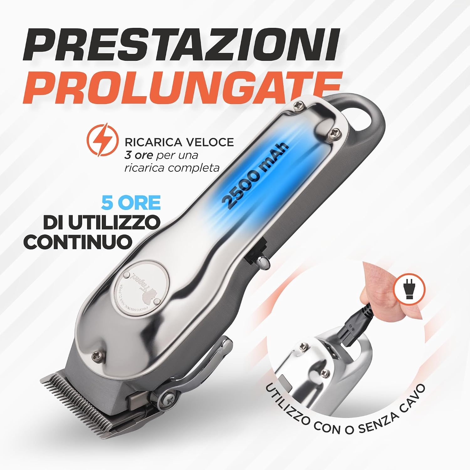 Detalle de Fagaci Tagliacapelli Professionali senza fili con lame in acciaio 440C – taglio superfine per uomo e barberia