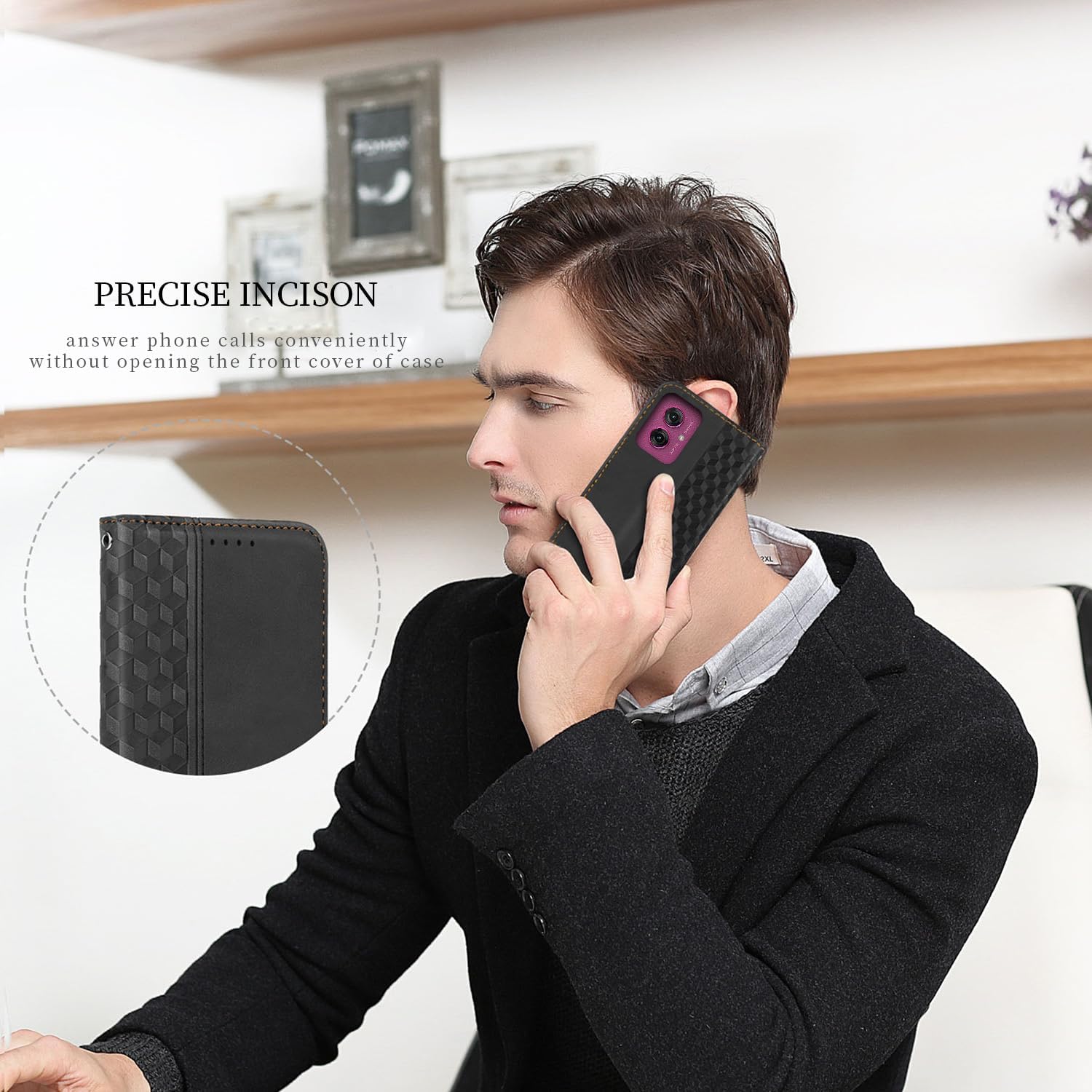 Detalle de CXTcase Flip Case für Motorola Moto G55 – PU-Leder & TPU, magnetischer Ständer, Schwarz