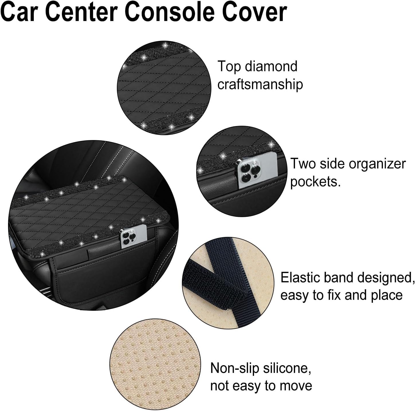 Thumbnail 2 de NBTEPEM Bling Car Center Console Cover with Leather Arm Rest and Dual Storage Pockets
