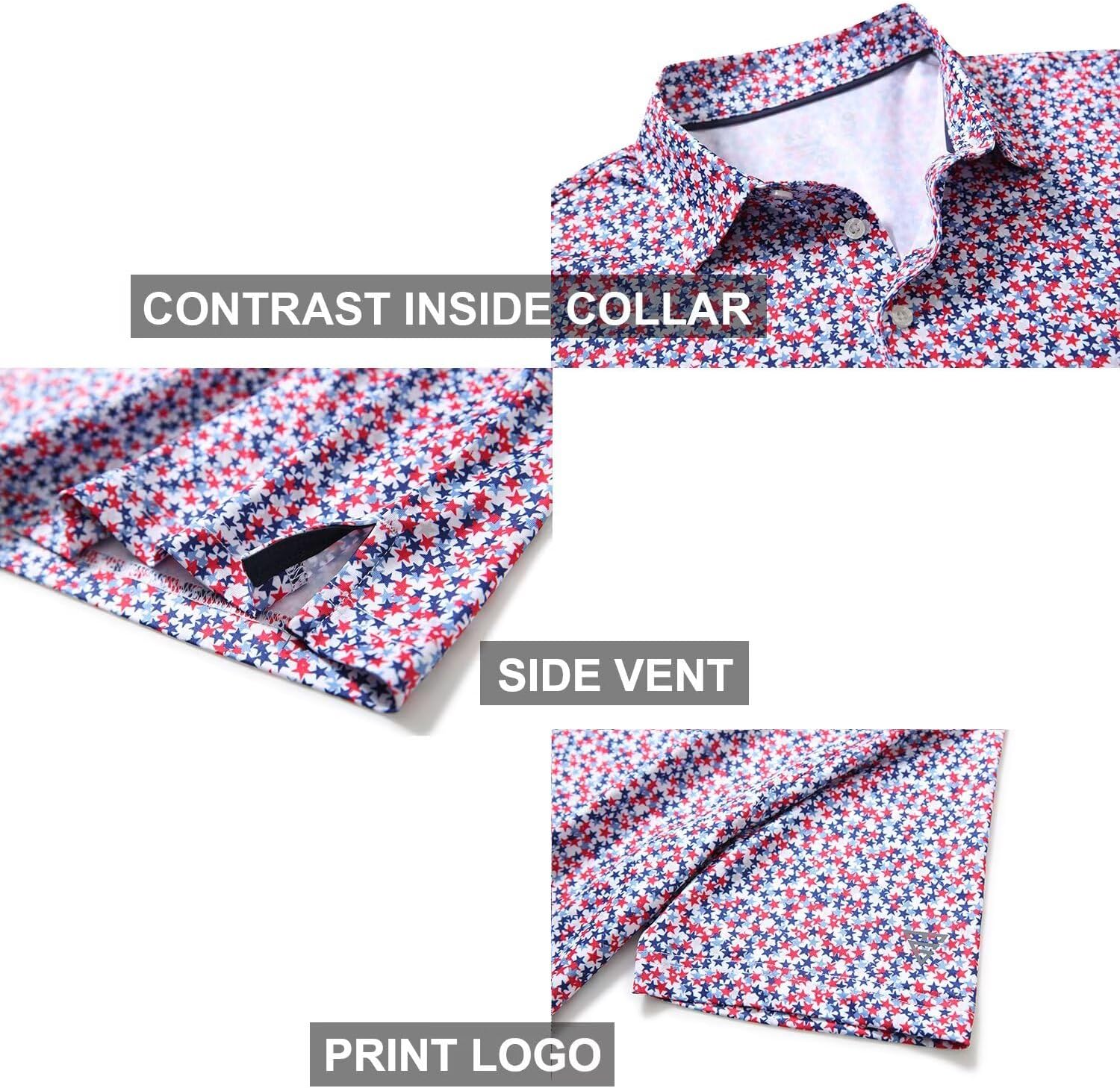 Thumbnail 3 de Golf Shirts for Men Dry Fit Short Sleeve Print Performance Moisture Wicking Polo Shirt