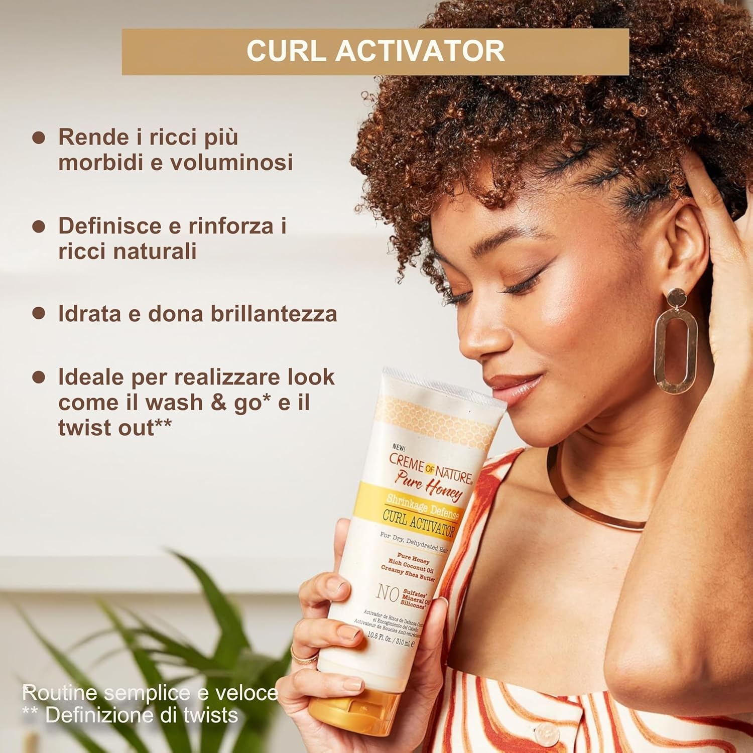 Detalle de Creme of Nature Puro Miele Attivatore Ricci, senza solfati – definisce, idrata e lascia ricci morbidi (310 ml)