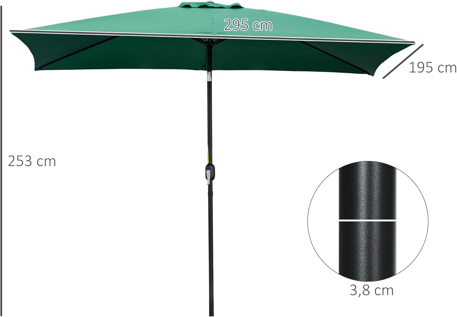 Thumbnail 6 de Outsunny Parasol de jardin rectangulaire inclinable 3 x 2 m en aluminium et polyester haute densité